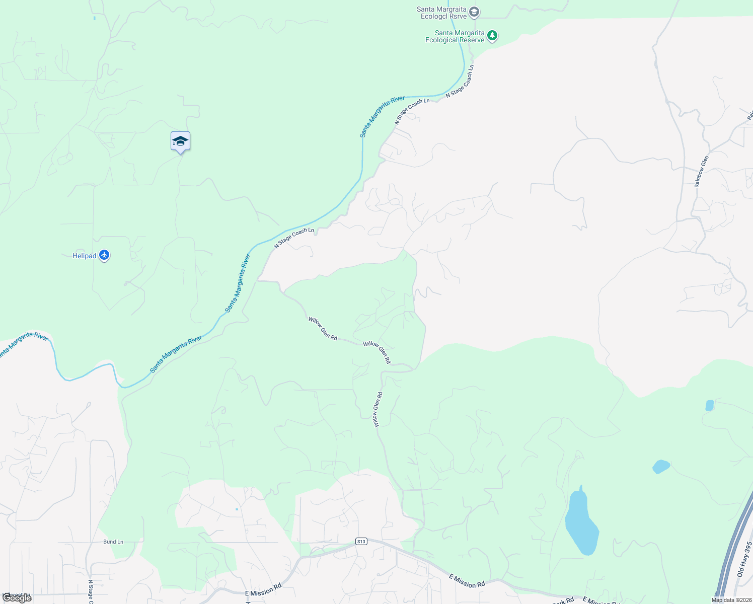 map of restaurants, bars, coffee shops, grocery stores, and more near 2073 Willow Glen Road in Fallbrook