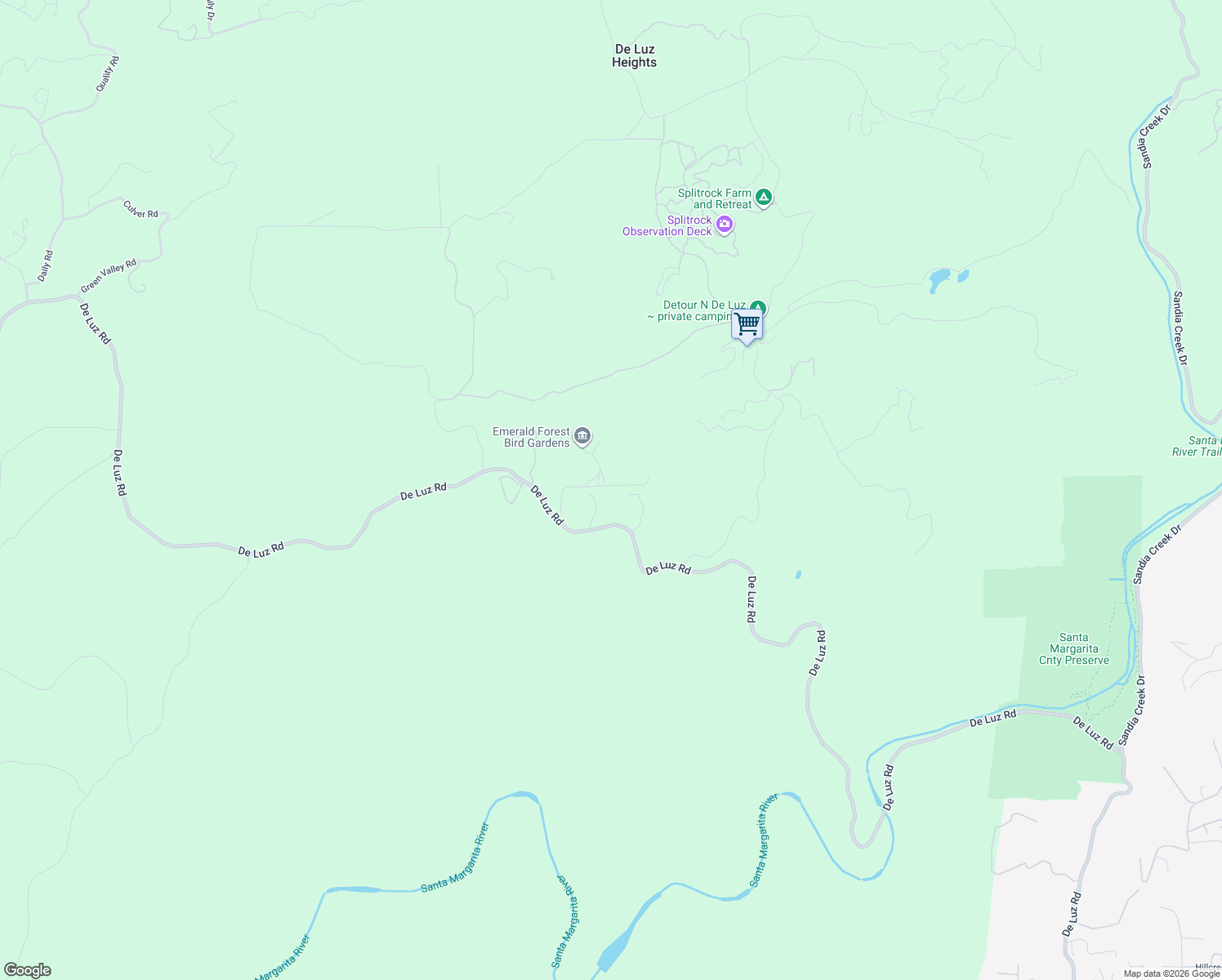 map of restaurants, bars, coffee shops, grocery stores, and more near 38083 De Luz Road in Fallbrook