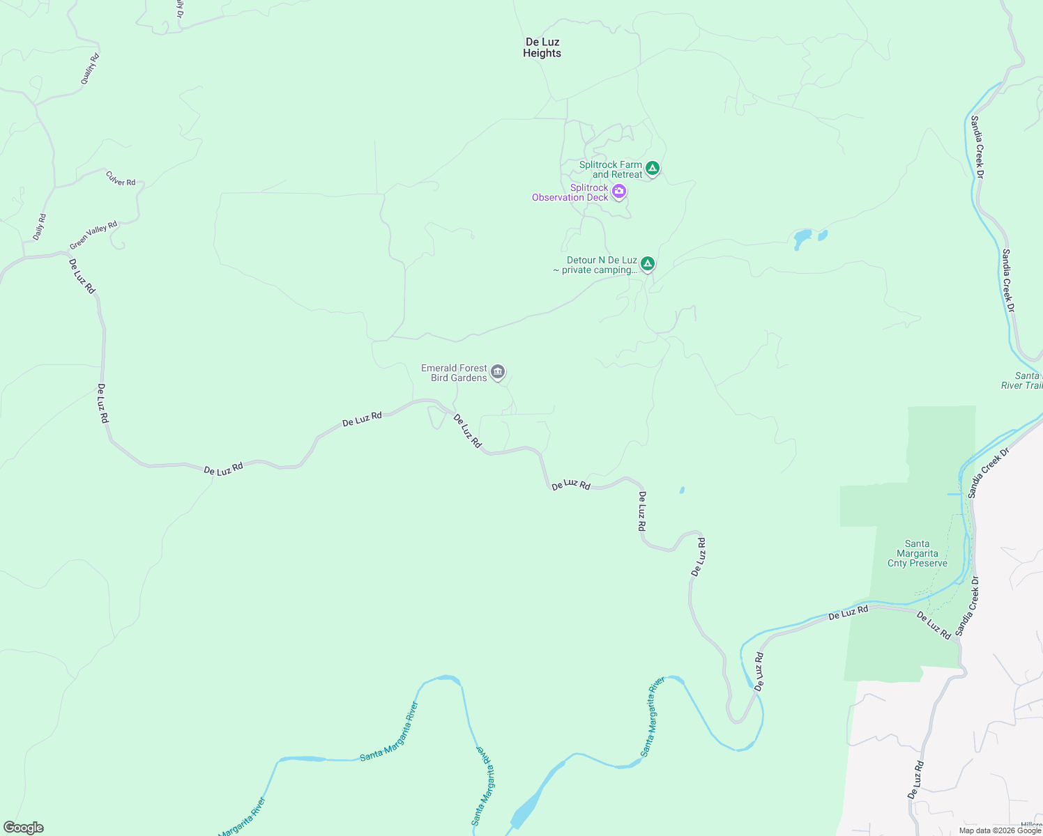 map of restaurants, bars, coffee shops, grocery stores, and more near 38083 De Luz Road in Fallbrook