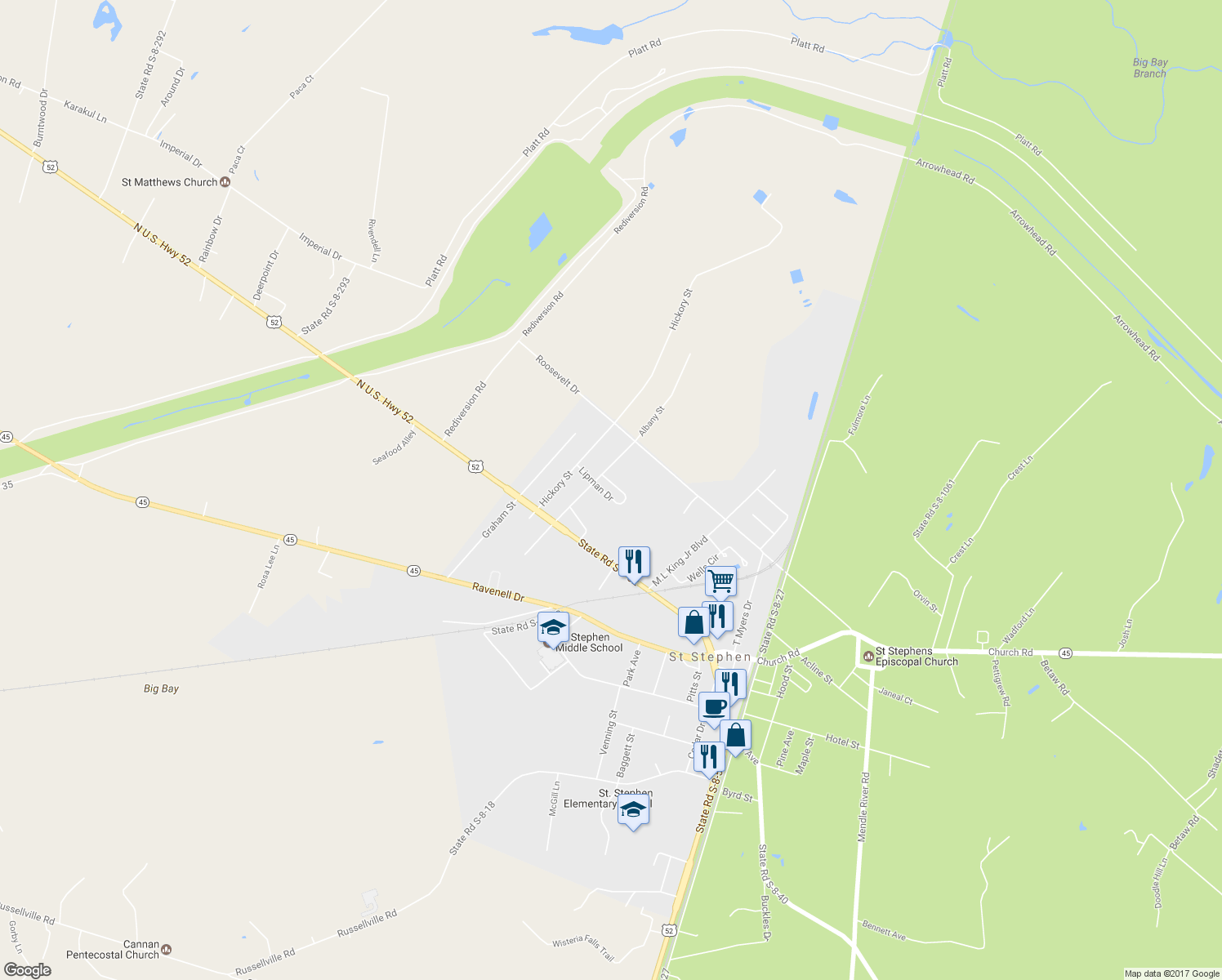 map of restaurants, bars, coffee shops, grocery stores, and more near 109 Cardinal Street in Saint Stephen