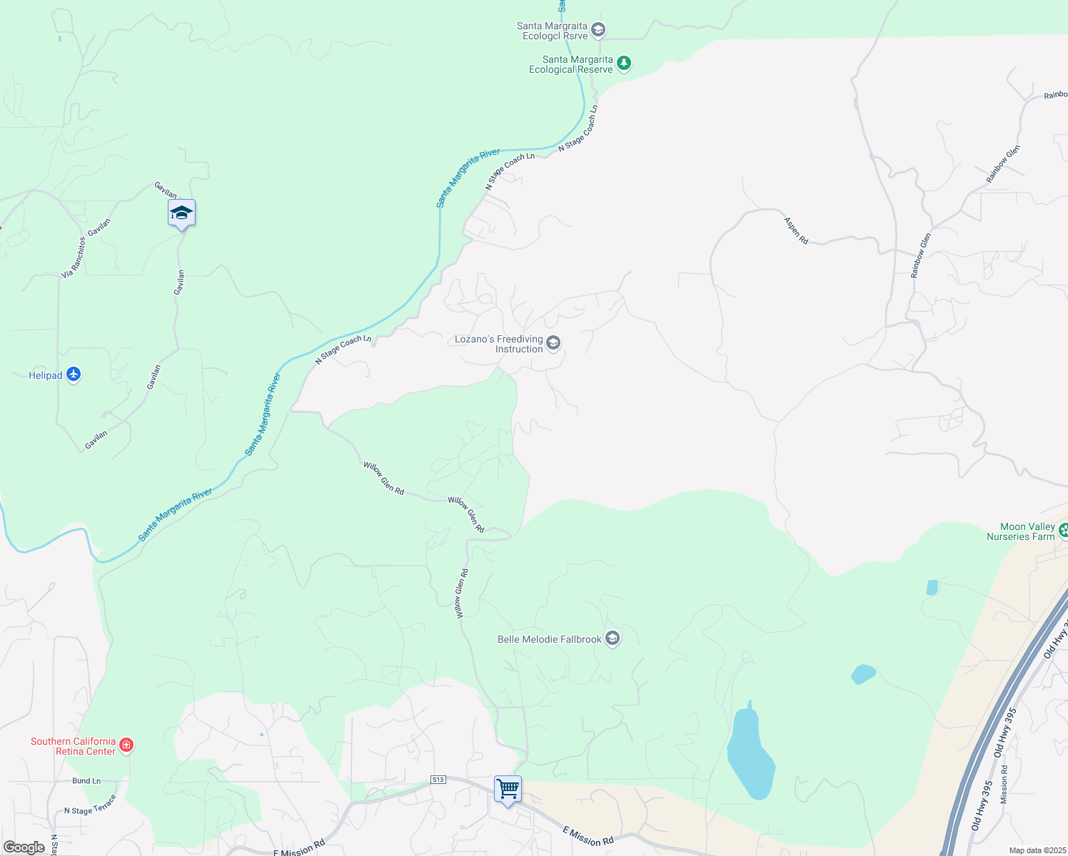 map of restaurants, bars, coffee shops, grocery stores, and more near 2247 Margarita Glen in Fallbrook