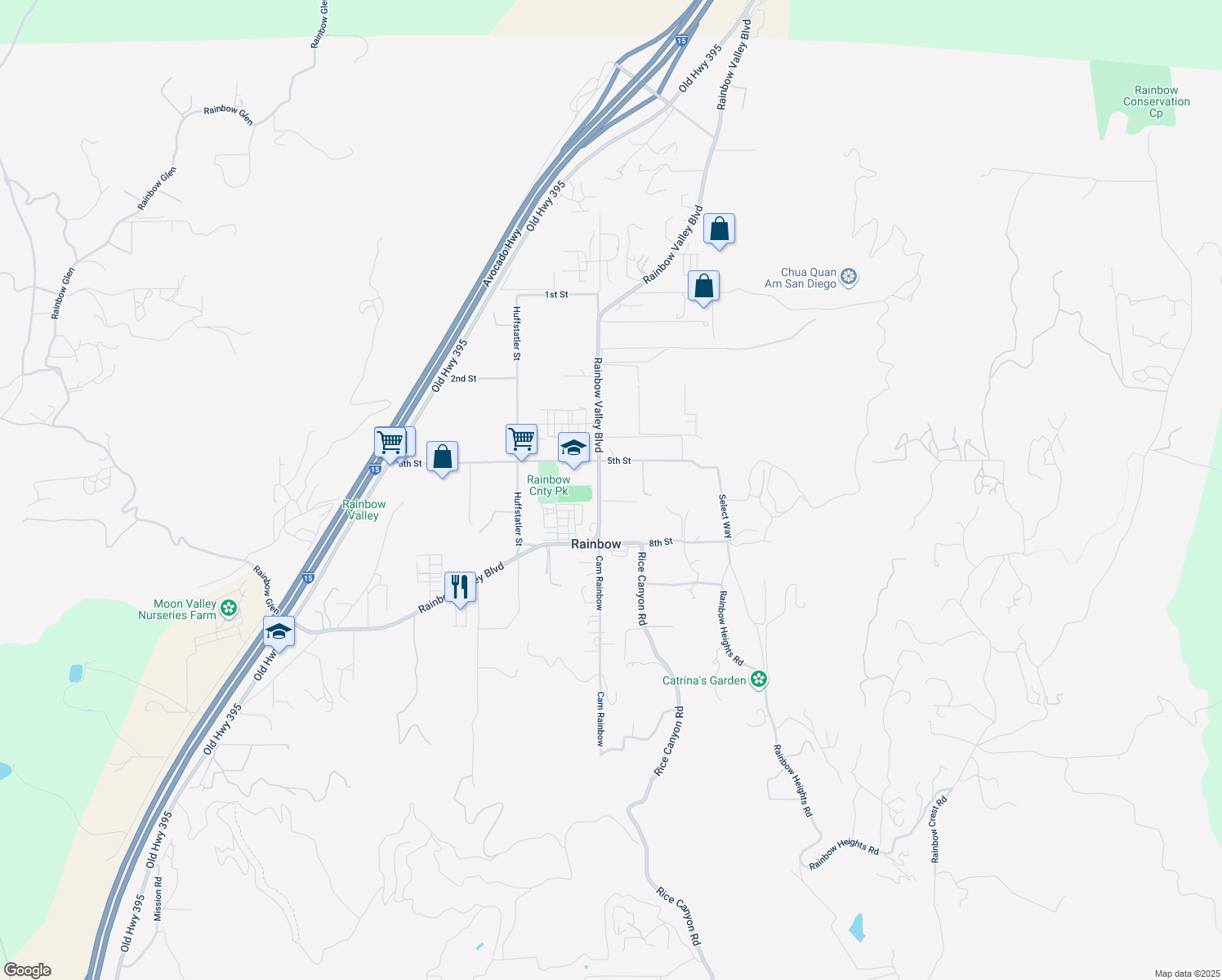 map of restaurants, bars, coffee shops, grocery stores, and more near 2215 Rainbow Valley Boulevard in Fallbrook