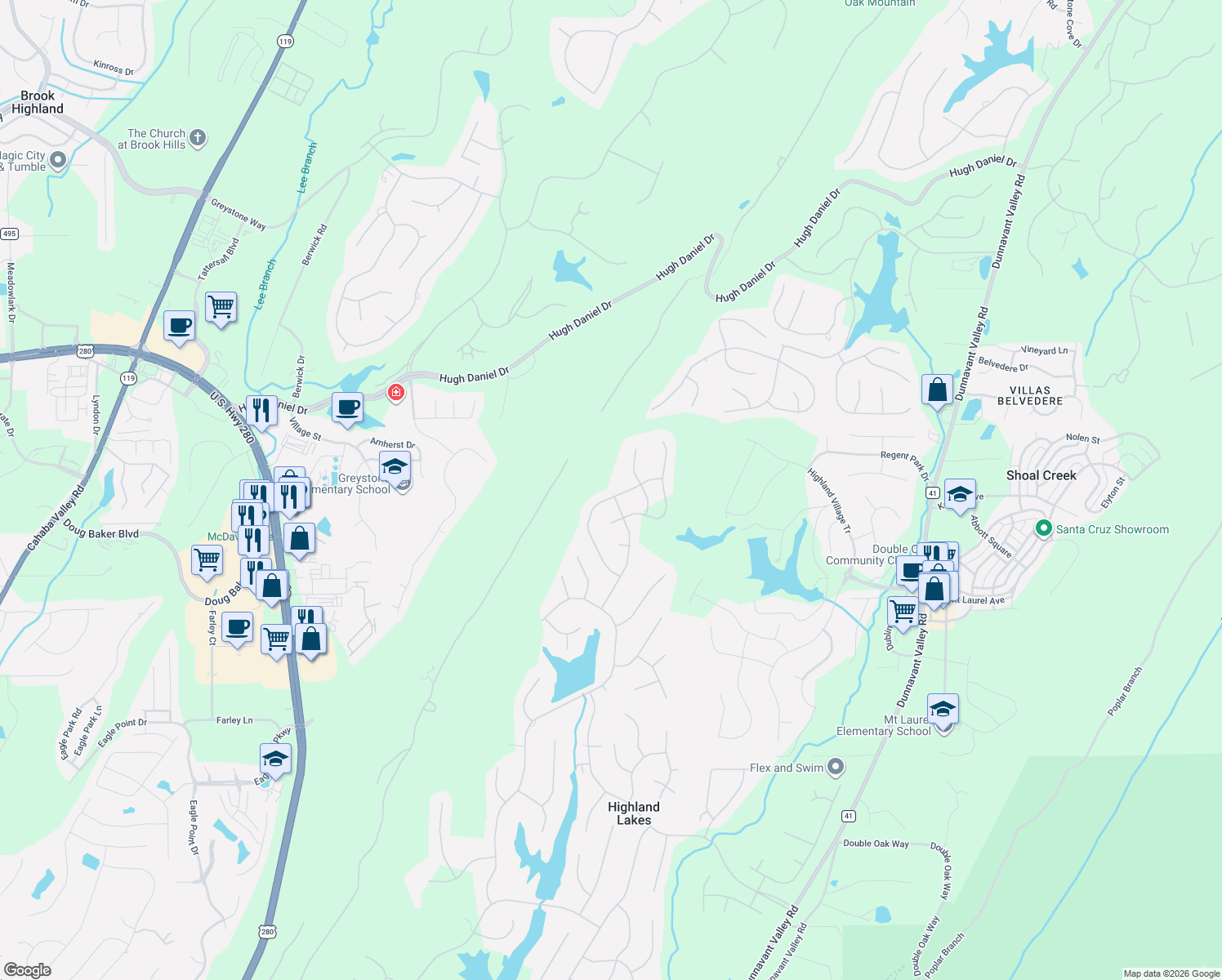 map of restaurants, bars, coffee shops, grocery stores, and more near 2072 Knollwood Place in Birmingham