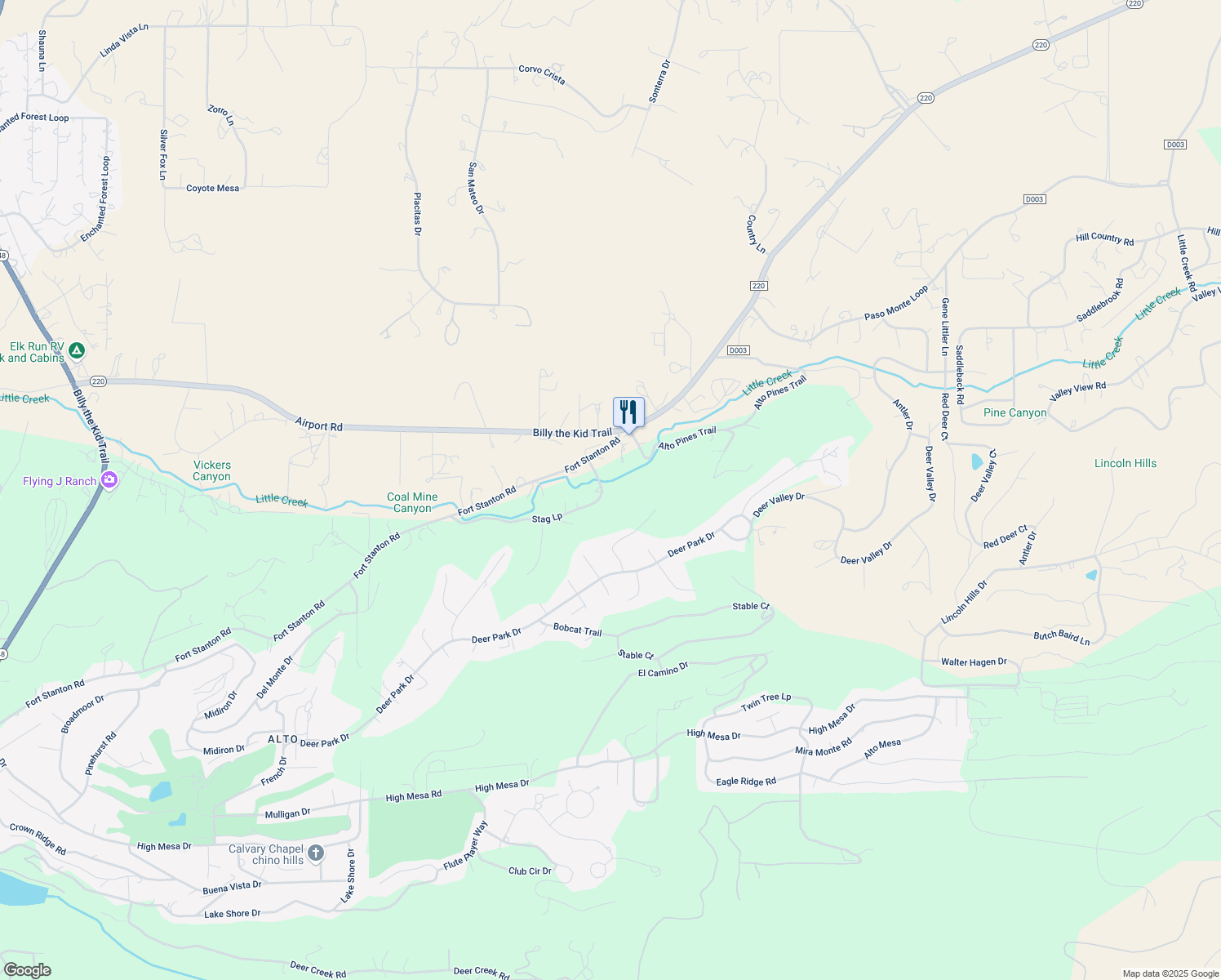 map of restaurants, bars, coffee shops, grocery stores, and more near Stag Road in Alto