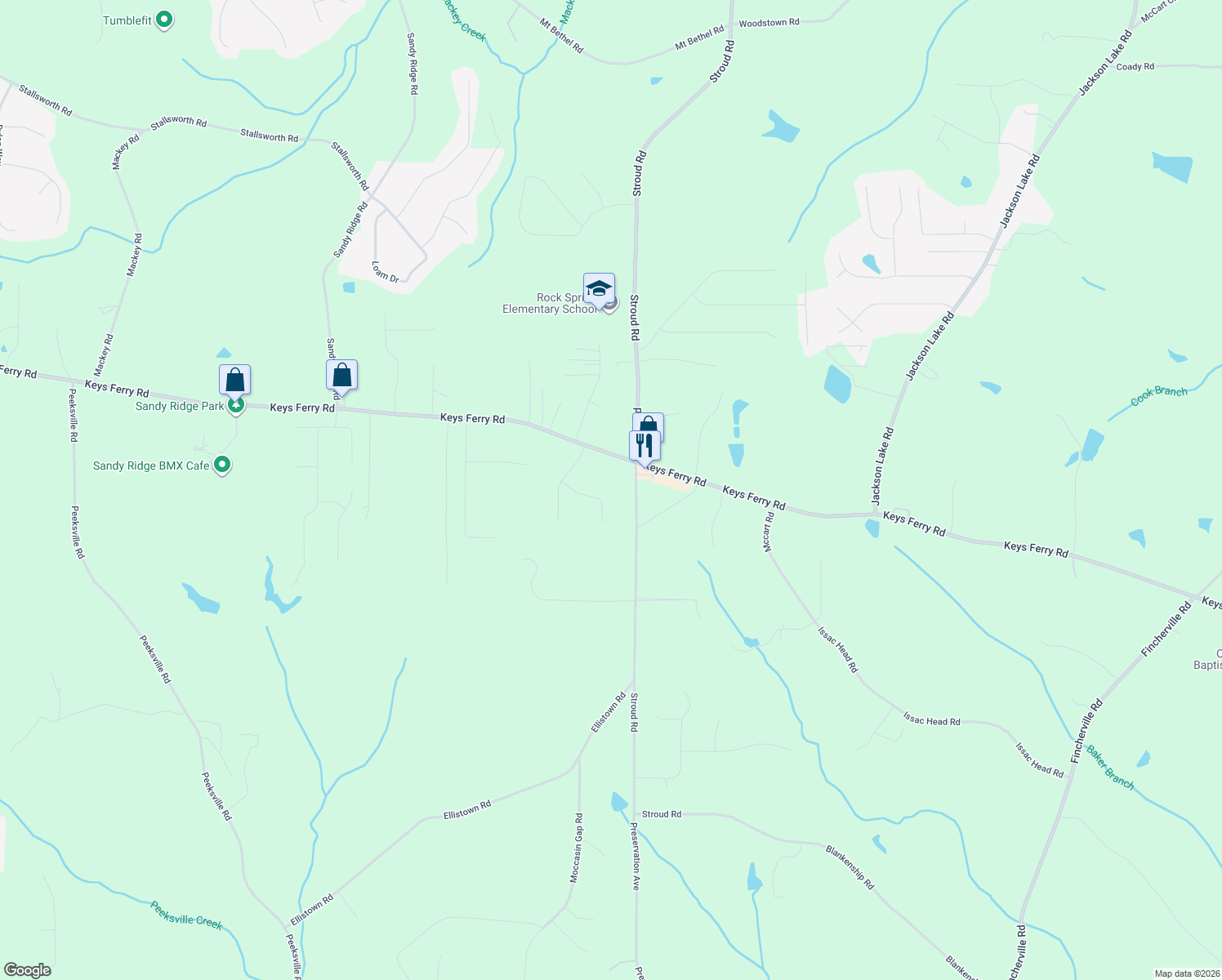 map of restaurants, bars, coffee shops, grocery stores, and more near 215 Aves Court in McDonough