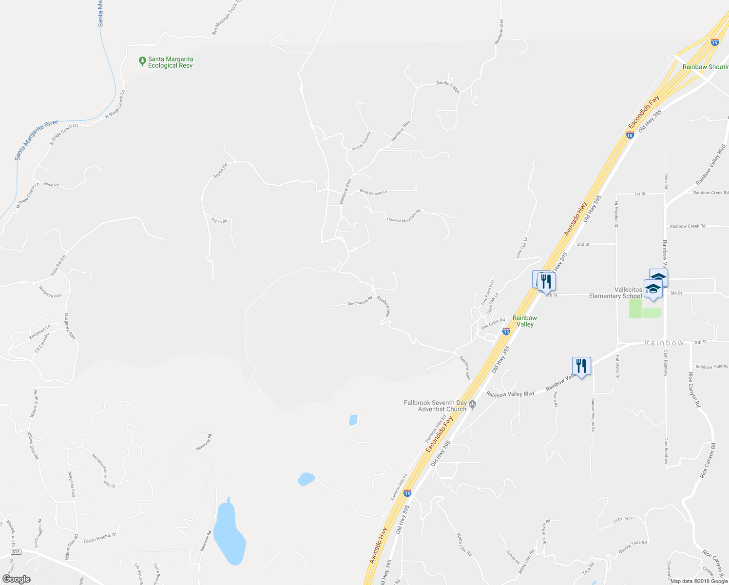 map of restaurants, bars, coffee shops, grocery stores, and more near 1996 Rainbow Glen in Fallbrook