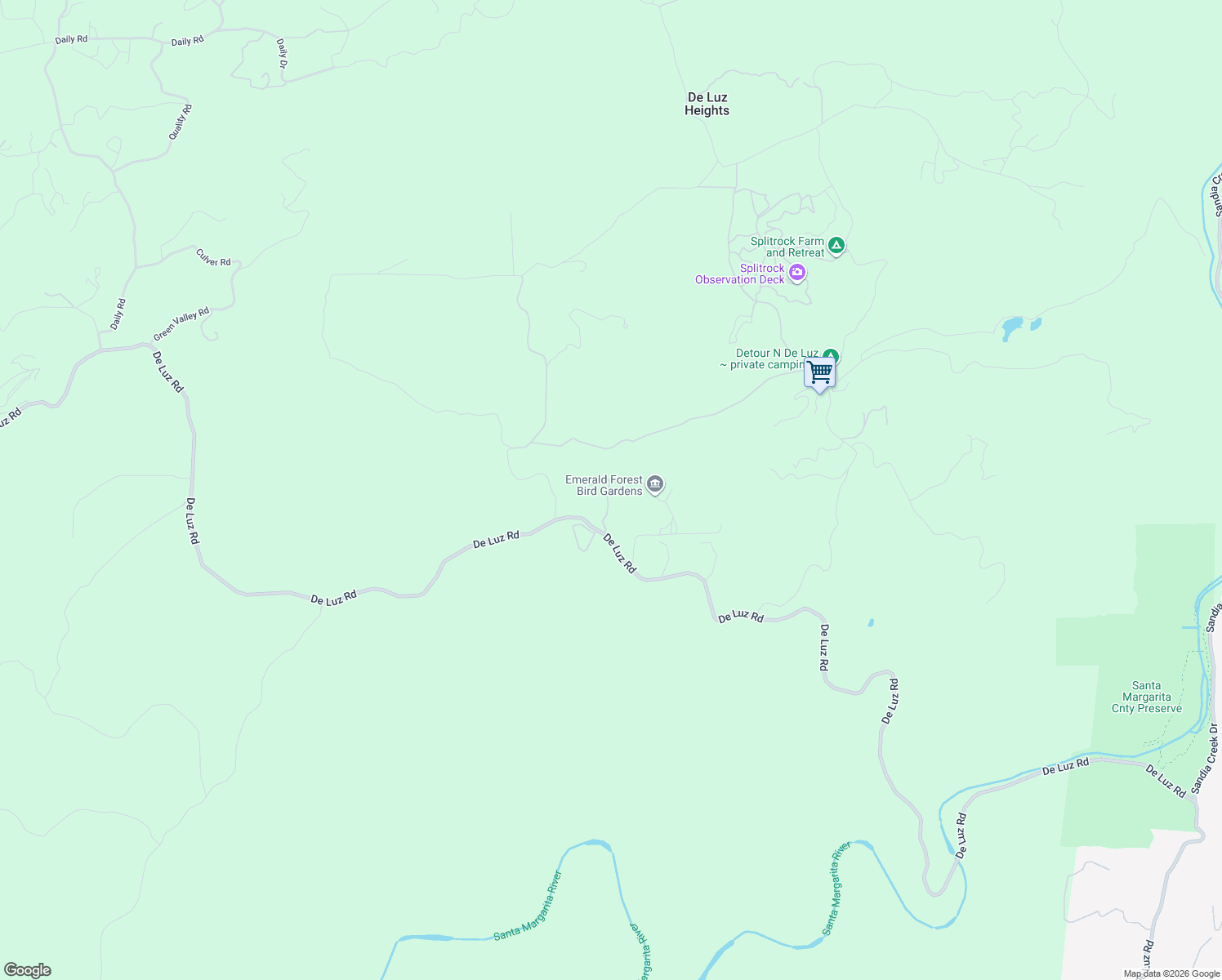 map of restaurants, bars, coffee shops, grocery stores, and more near 38149 De Luz Road in Fallbrook