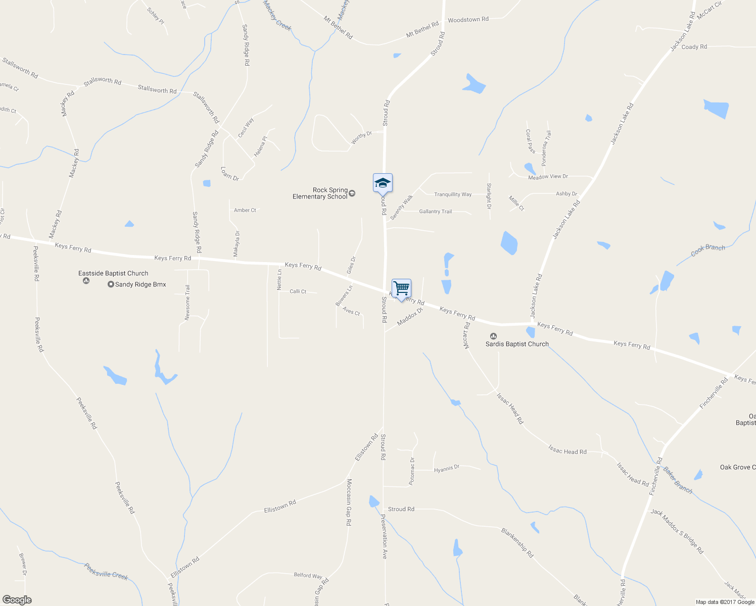 map of restaurants, bars, coffee shops, grocery stores, and more near 1908 Stroud Road in McDonough