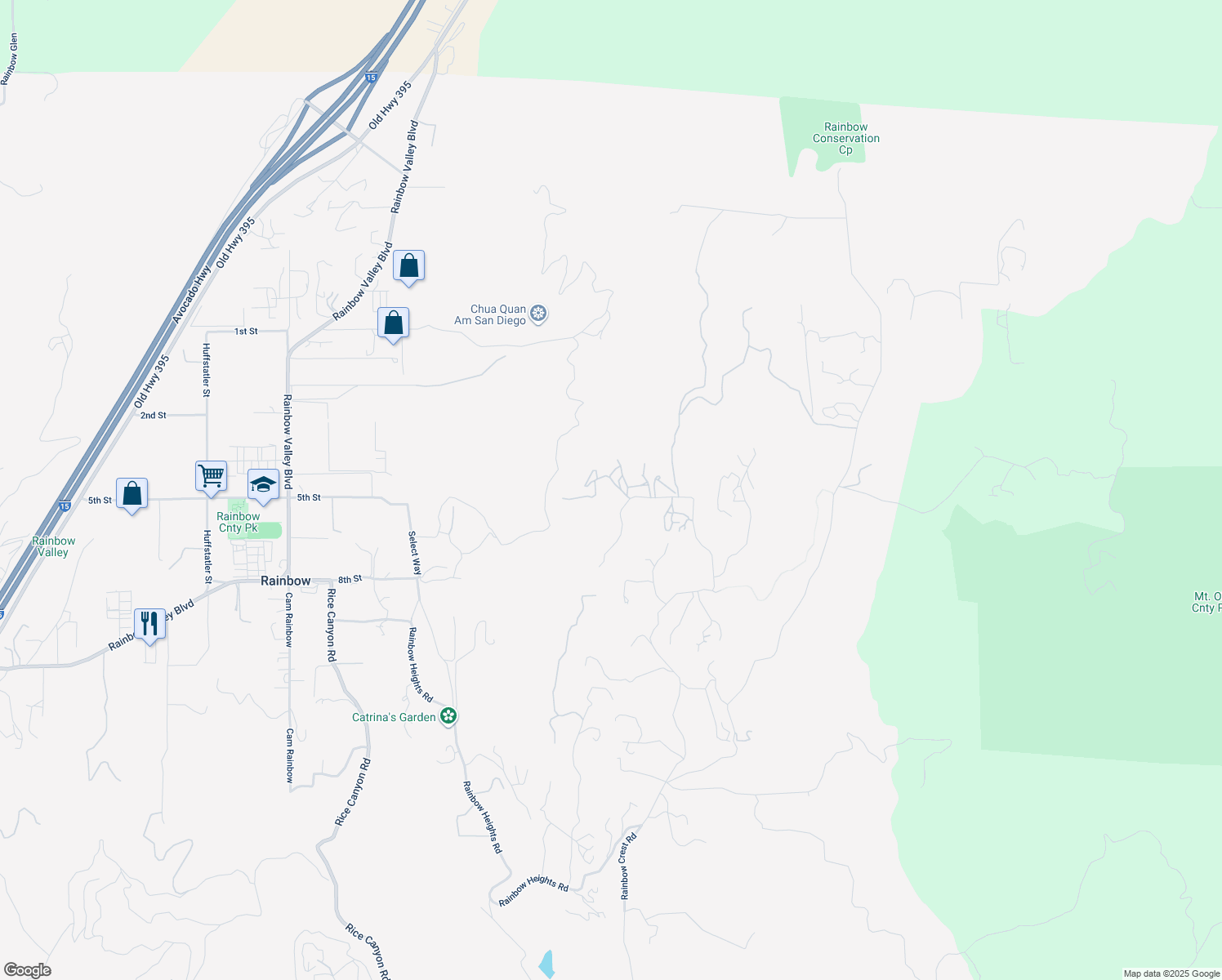 map of restaurants, bars, coffee shops, grocery stores, and more near 6758 Rainbow Heights Road in Fallbrook