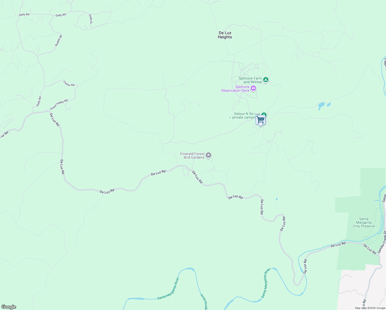 map of restaurants, bars, coffee shops, grocery stores, and more near 38149 De Luz Road in Fallbrook