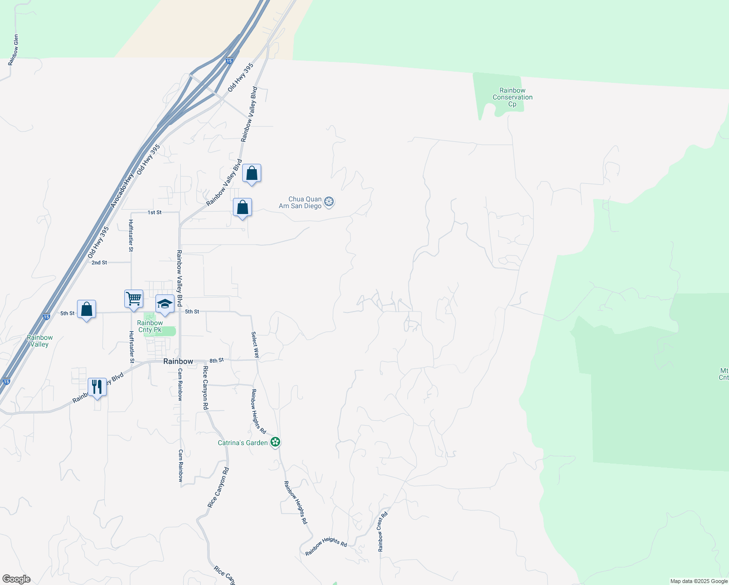 map of restaurants, bars, coffee shops, grocery stores, and more near 6758 Rainbow Heights Road in Fallbrook