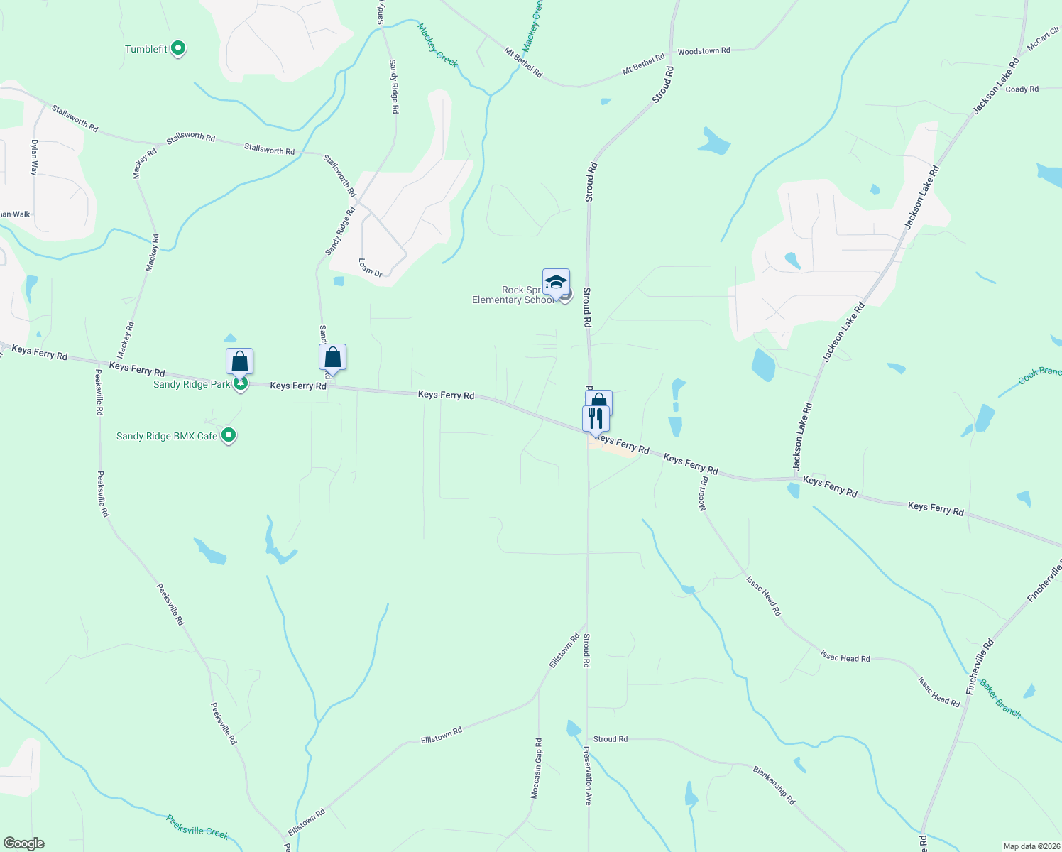 map of restaurants, bars, coffee shops, grocery stores, and more near 104 Bowers Lane in McDonough
