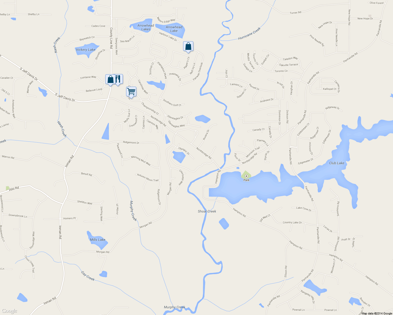 map of restaurants, bars, coffee shops, grocery stores, and more near 157 Olympic Dr in Fayetteville
