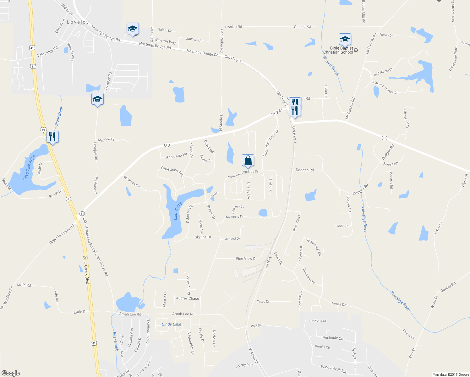 map of restaurants, bars, coffee shops, grocery stores, and more near 424 Browning Field Way in Hampton