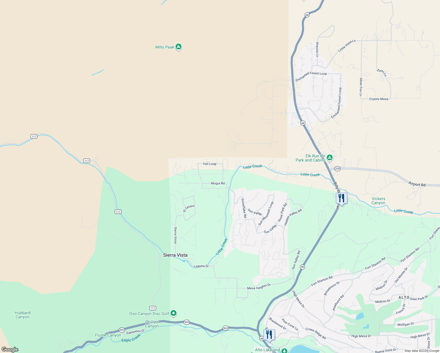 map of restaurants, bars, coffee shops, grocery stores, and more near Mogul Road in Alto