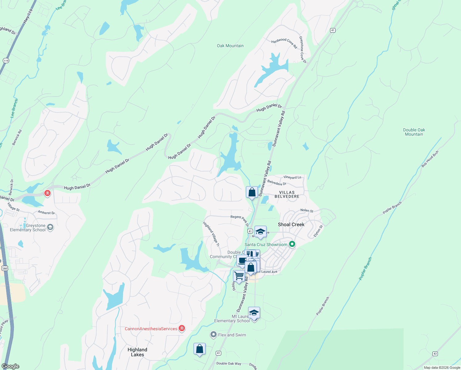 map of restaurants, bars, coffee shops, grocery stores, and more near 4524 Guilford Circle in Birmingham