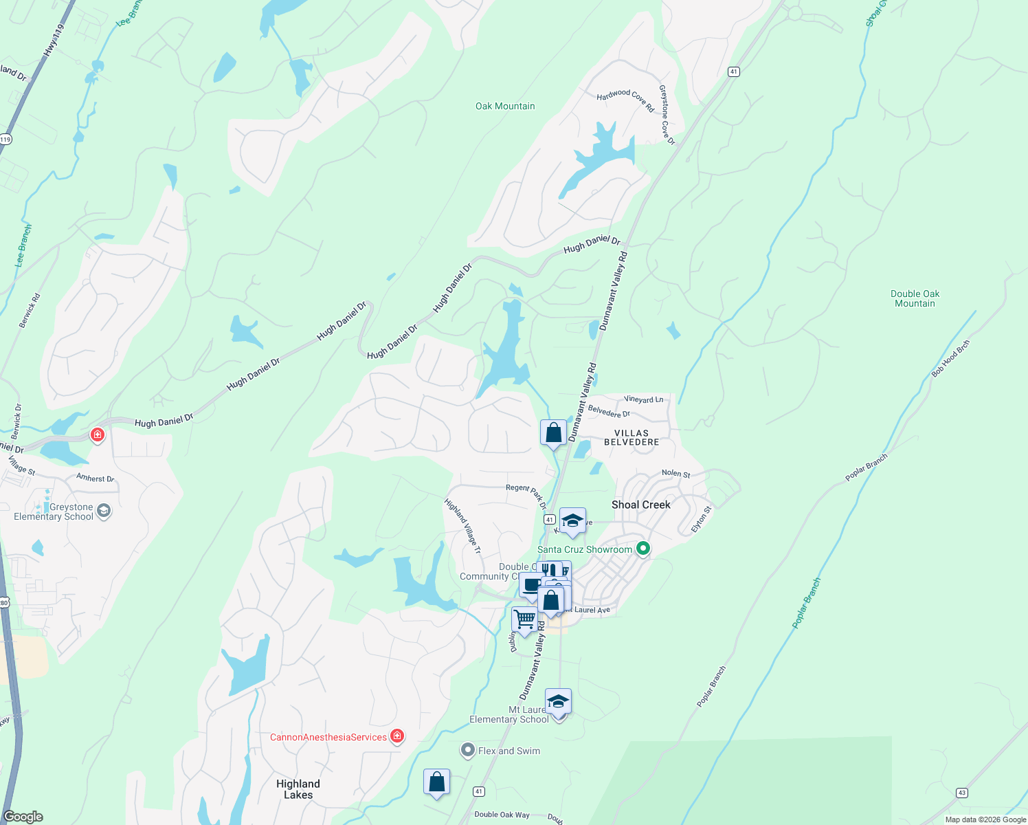 map of restaurants, bars, coffee shops, grocery stores, and more near 4524 Guilford Cir in Birmingham