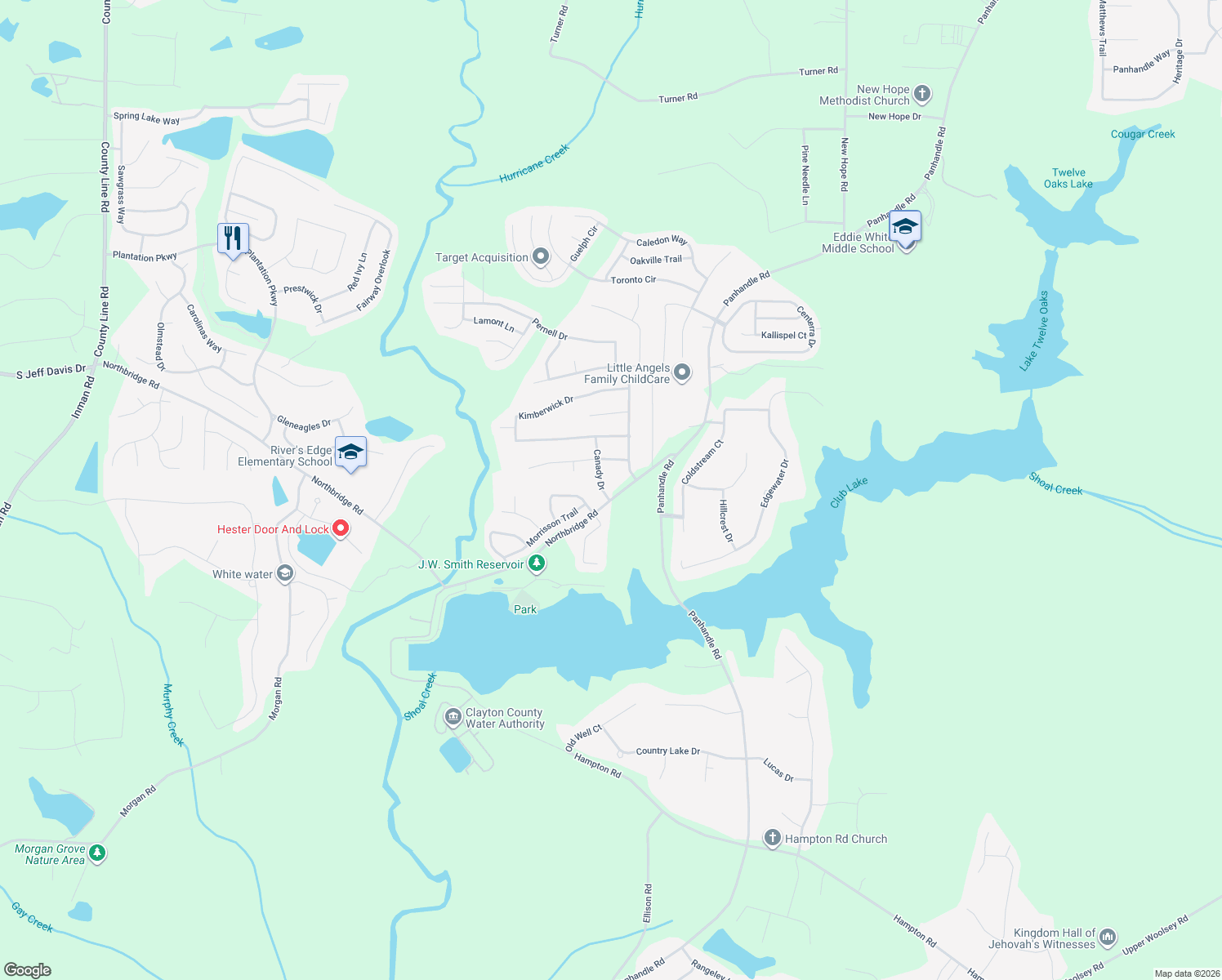 map of restaurants, bars, coffee shops, grocery stores, and more near 12620 Canady Drive in Hampton