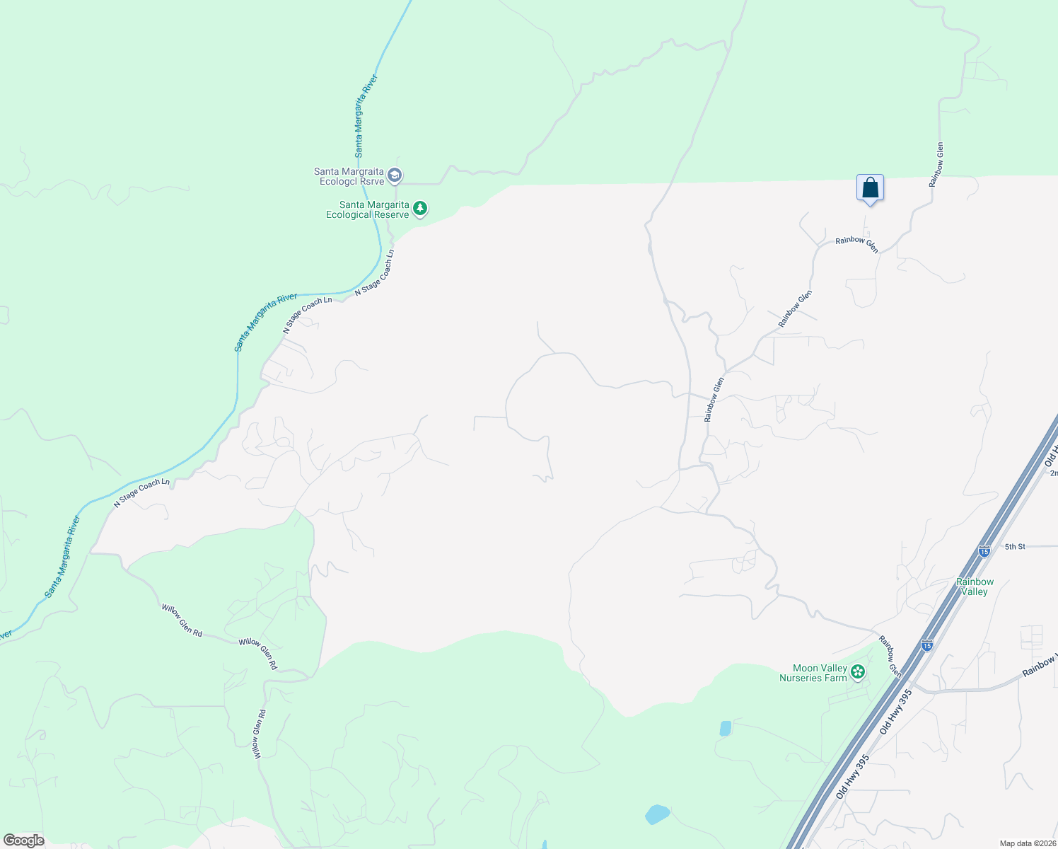 map of restaurants, bars, coffee shops, grocery stores, and more near 3437 Aspen Road in Fallbrook