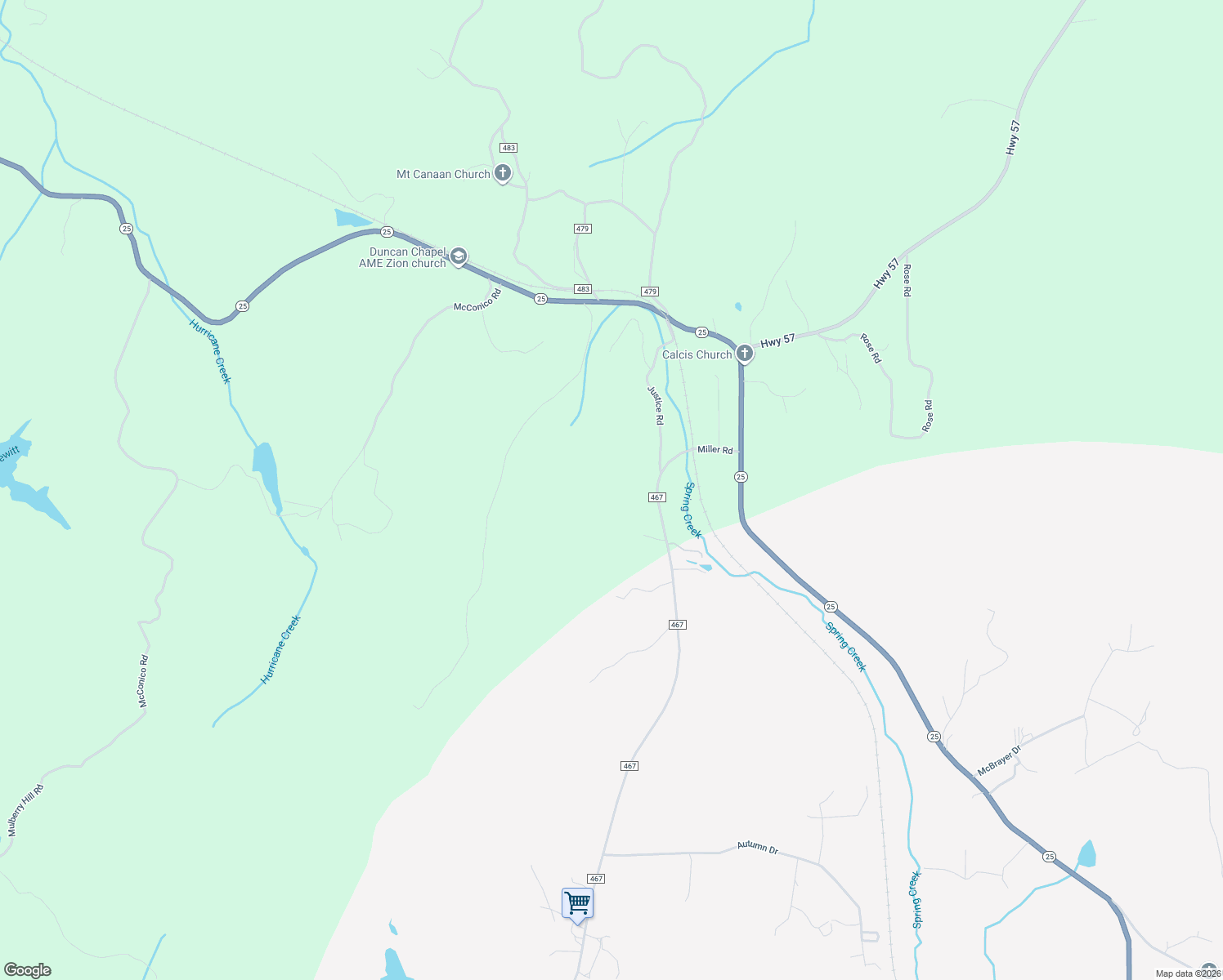 map of restaurants, bars, coffee shops, grocery stores, and more near 1771 County Road 467 in Vincent