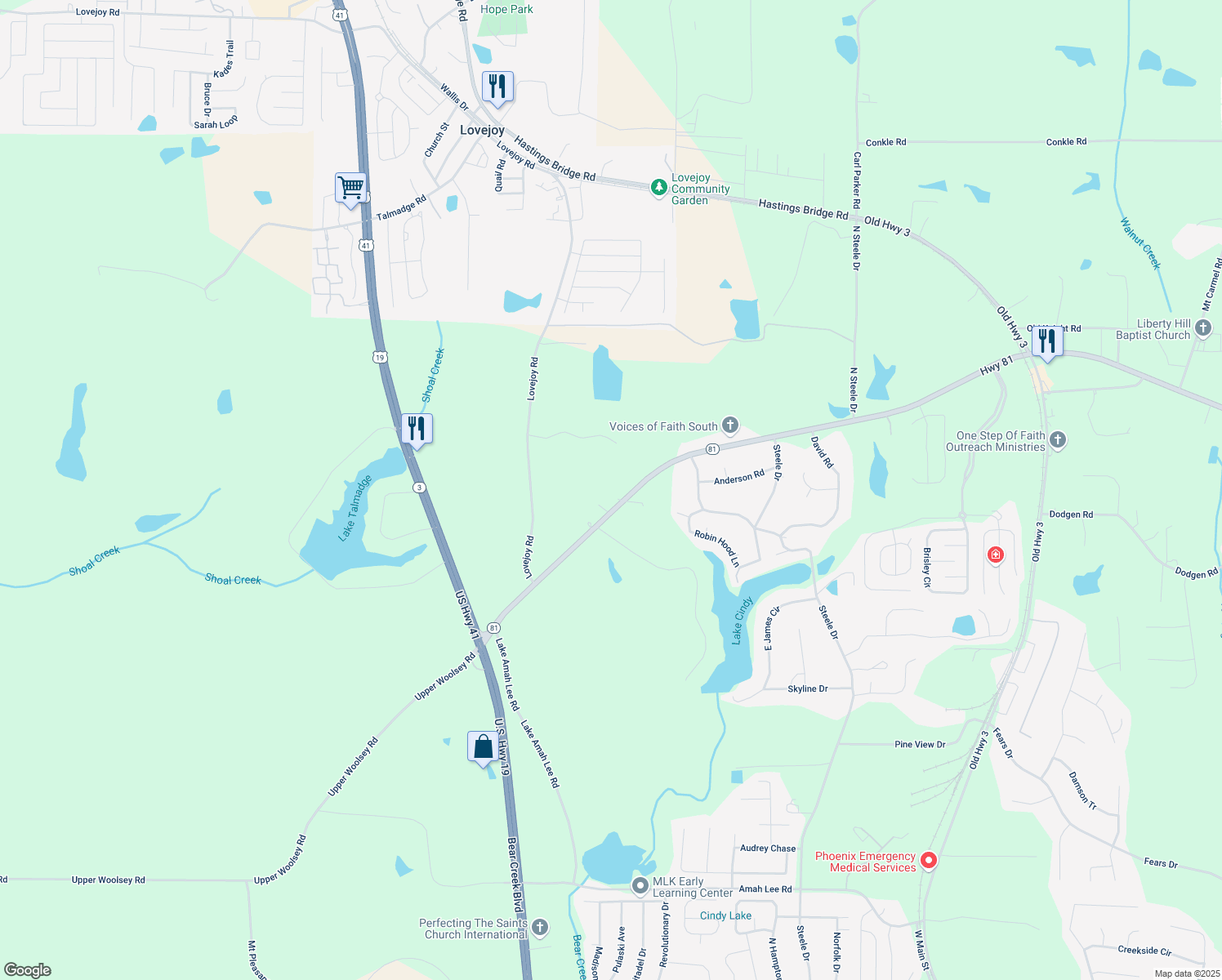 map of restaurants, bars, coffee shops, grocery stores, and more near 4060 Highway 81 in Hampton