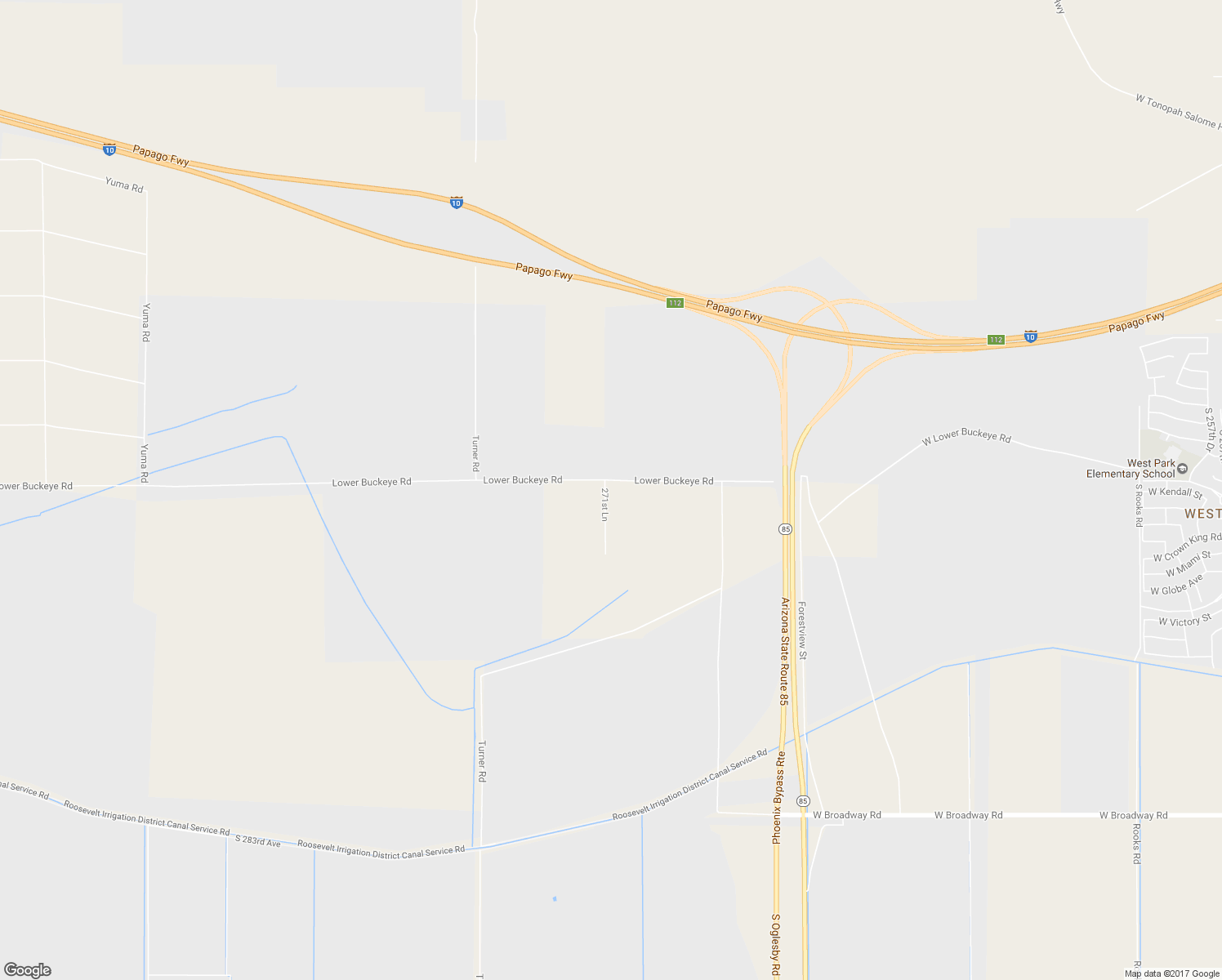 map of restaurants, bars, coffee shops, grocery stores, and more near 27131 Lower Buckeye Road in Buckeye