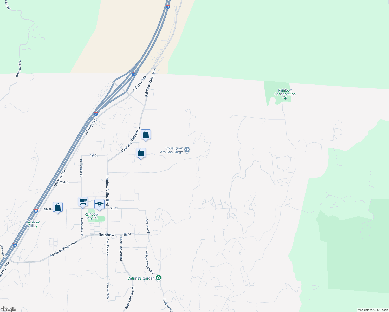 map of restaurants, bars, coffee shops, grocery stores, and more near 5589 Rainbow Creek Road in Fallbrook