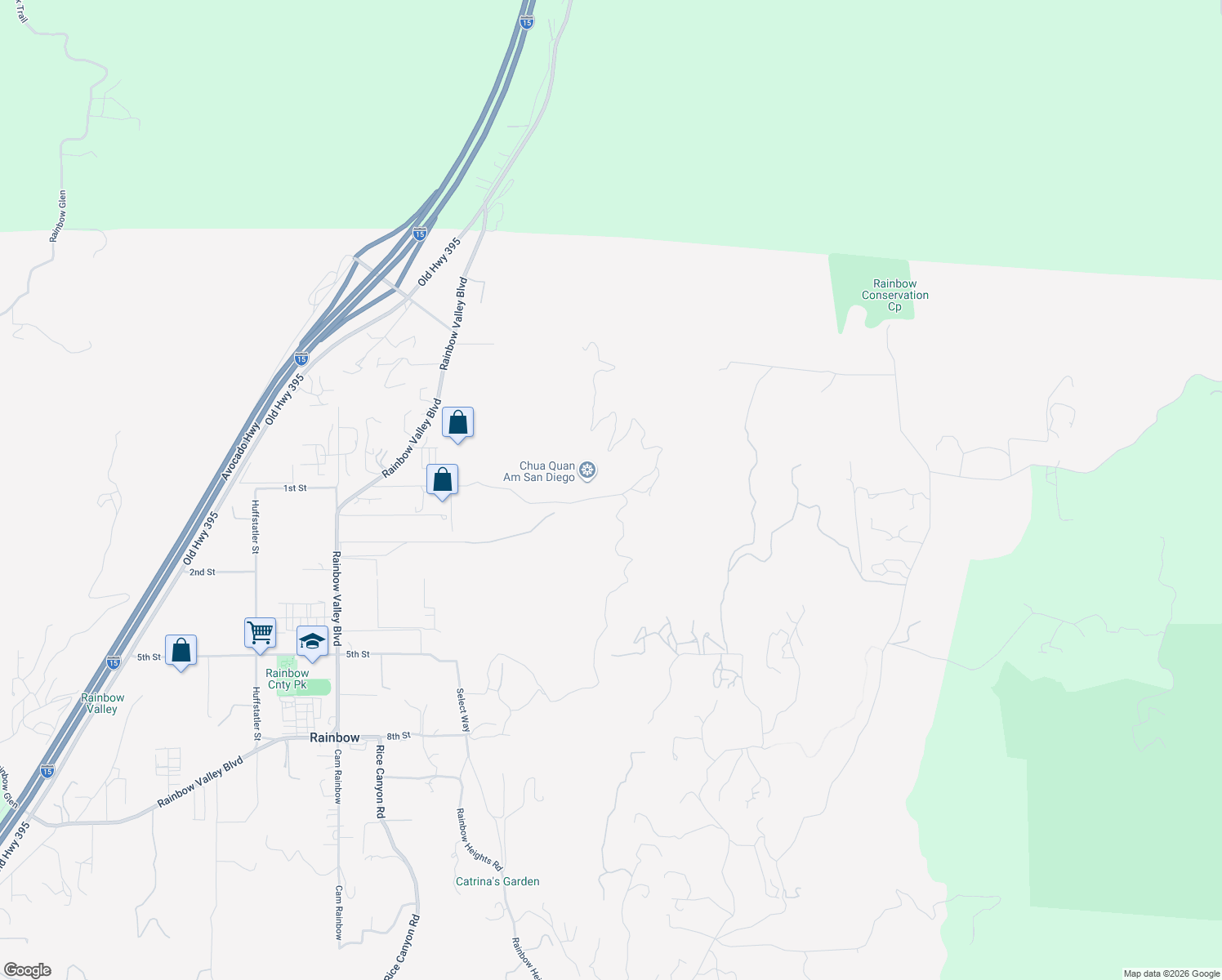 map of restaurants, bars, coffee shops, grocery stores, and more near 5590 Rainbow Creek Road in Fallbrook