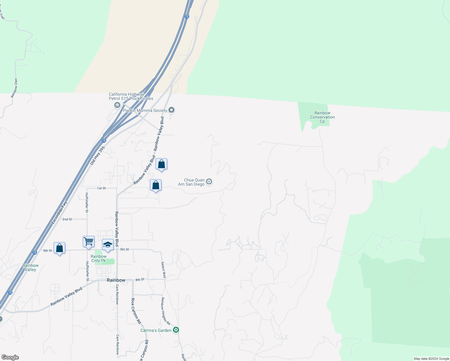 map of restaurants, bars, coffee shops, grocery stores, and more near 5589 Rainbow Creek Road in Fallbrook