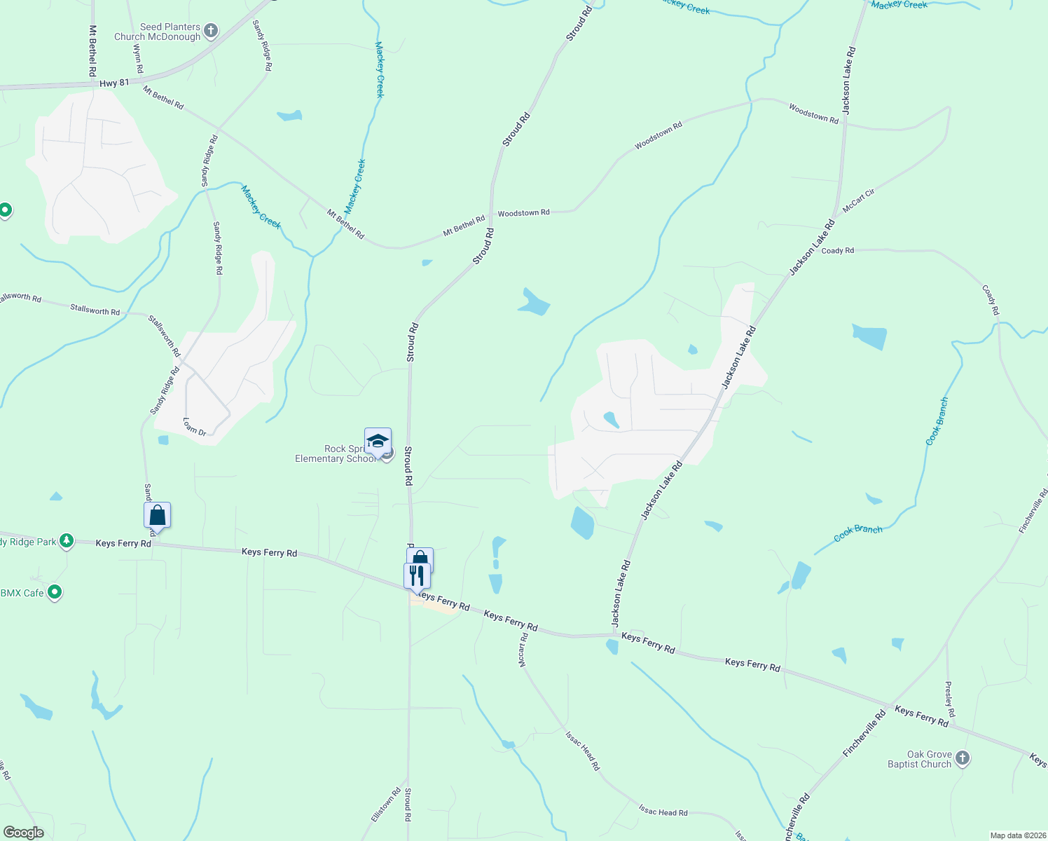 map of restaurants, bars, coffee shops, grocery stores, and more near 435 Serenity Walk in McDonough
