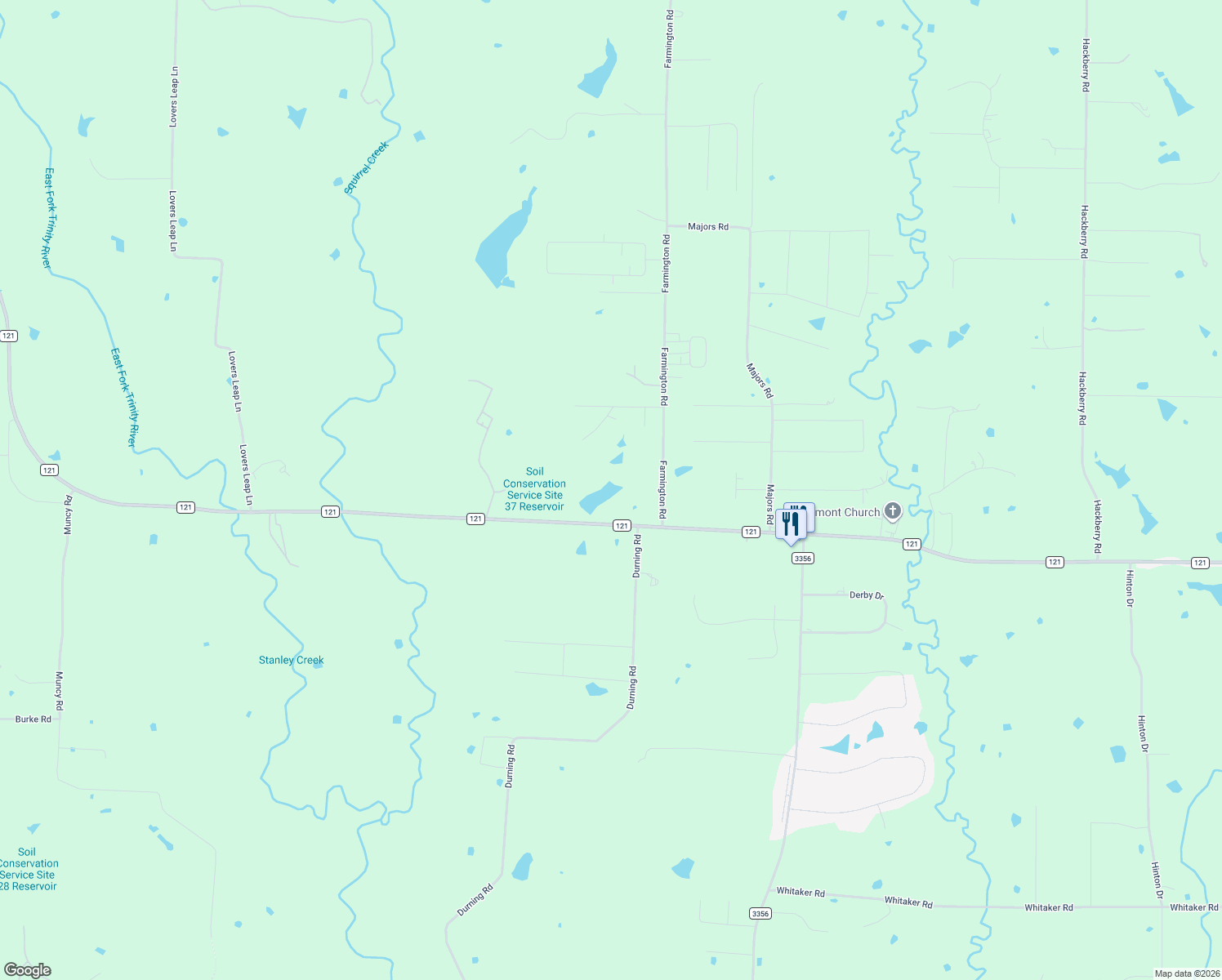 map of restaurants, bars, coffee shops, grocery stores, and more near 11277 Farmington Rd in Van Alstyne