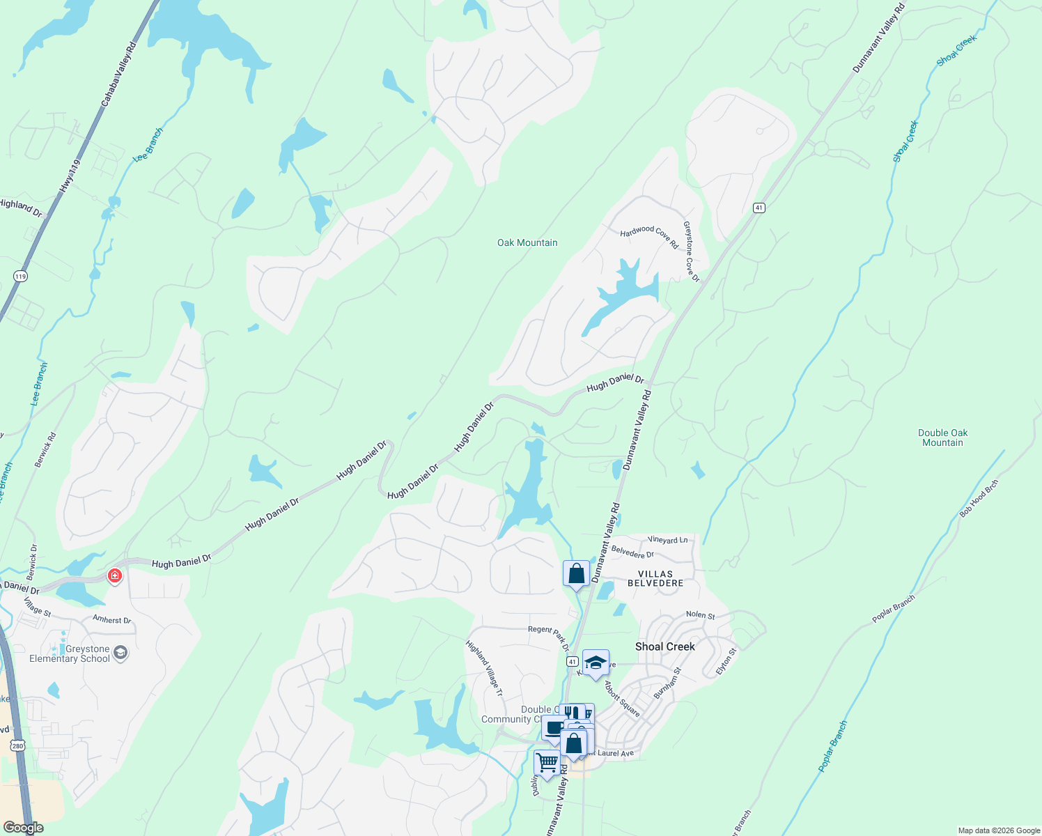 map of restaurants, bars, coffee shops, grocery stores, and more near 6017 Terrace Hill Drive in Birmingham