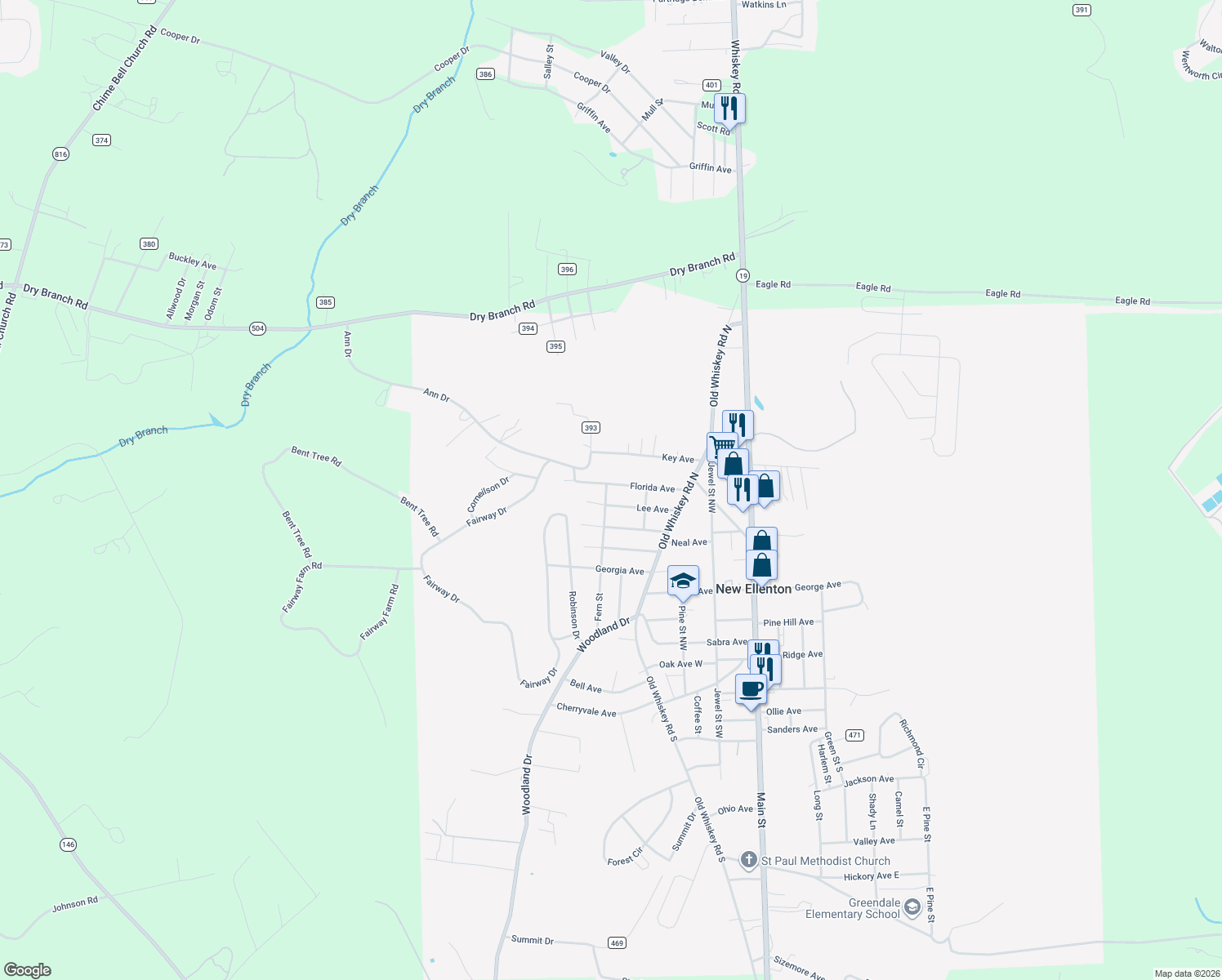 map of restaurants, bars, coffee shops, grocery stores, and more near 423 Florida Avenue in New Ellenton