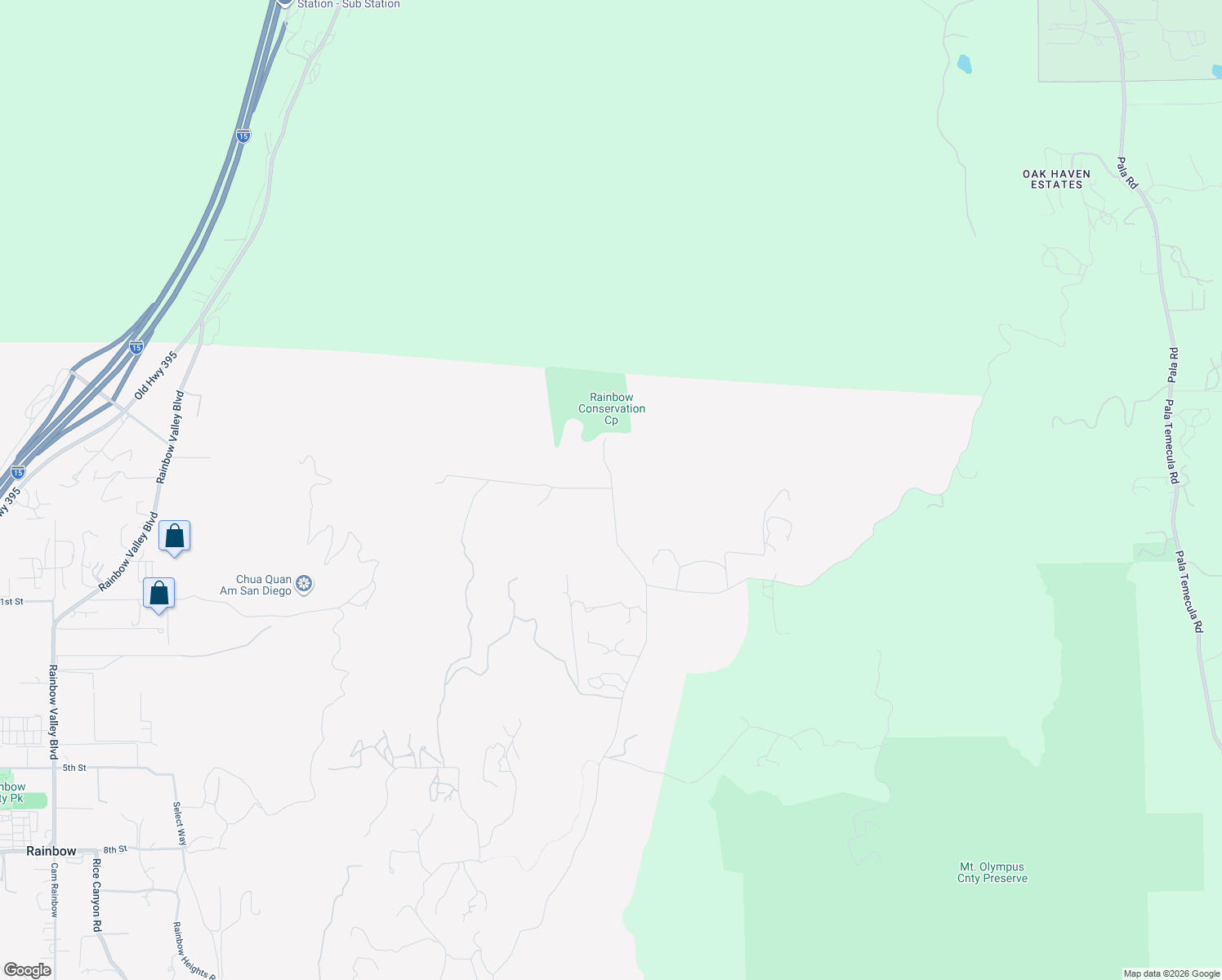 map of restaurants, bars, coffee shops, grocery stores, and more near 7420 Rainbow Heights Road in Fallbrook