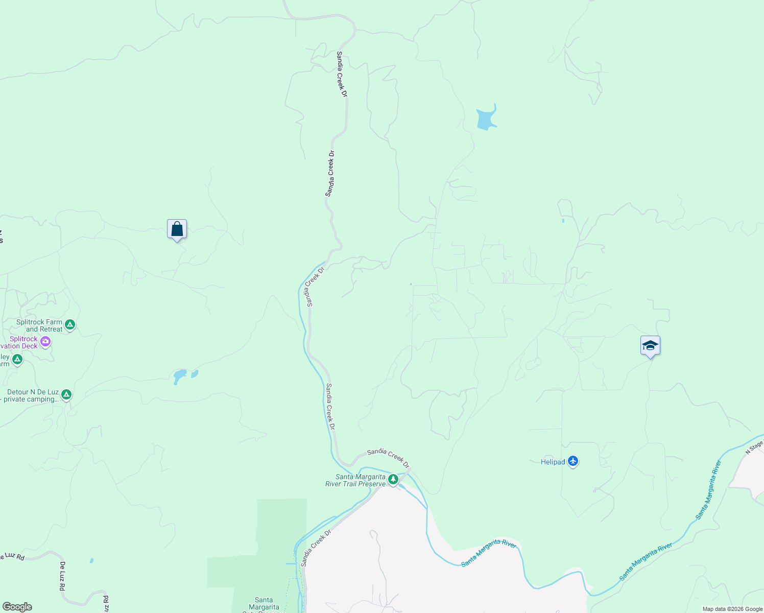 map of restaurants, bars, coffee shops, grocery stores, and more near Mira Monte Road in San Diego County