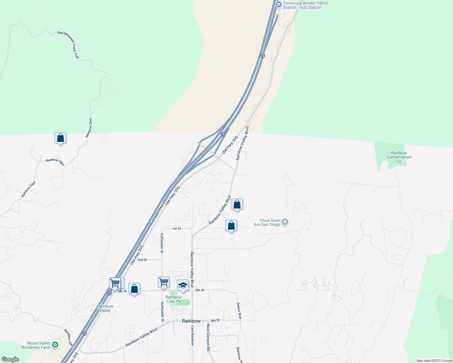 map of restaurants, bars, coffee shops, grocery stores, and more near 2968 Rainbow Valley Boulevard in Fallbrook