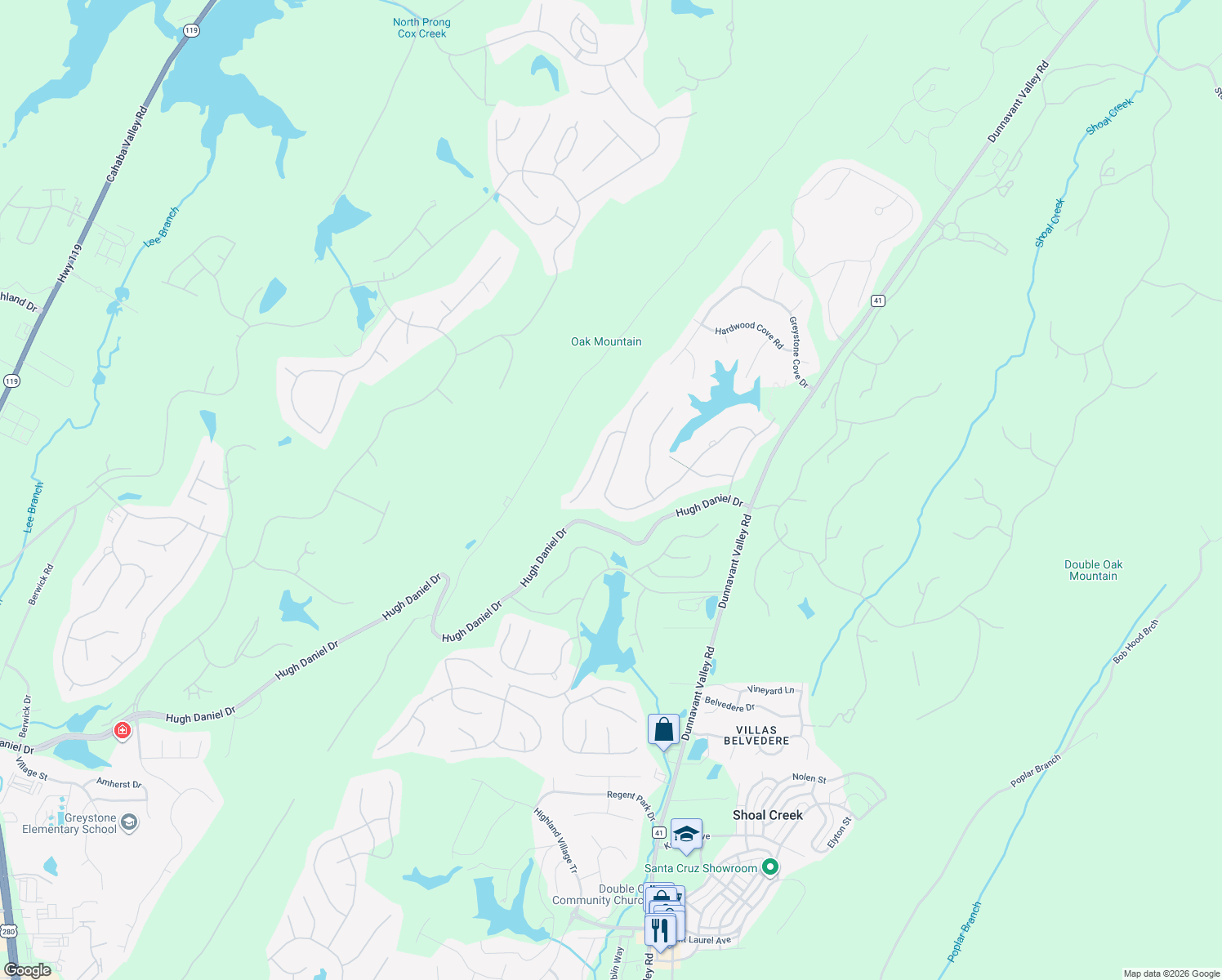 map of restaurants, bars, coffee shops, grocery stores, and more near 399 North Lake Road in Birmingham