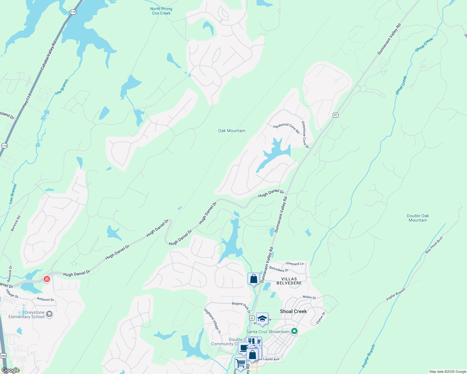 map of restaurants, bars, coffee shops, grocery stores, and more near 399 North Lake Road in Birmingham