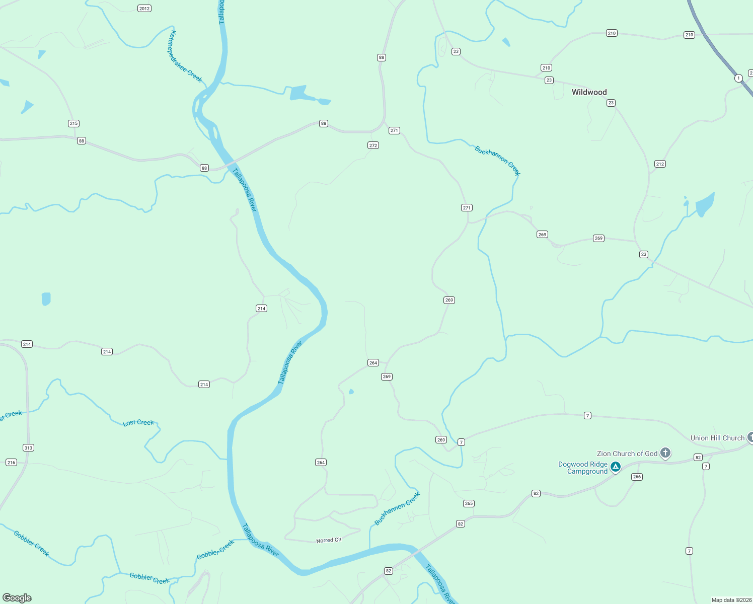 map of restaurants, bars, coffee shops, grocery stores, and more near Unnamed Road in Wedowee