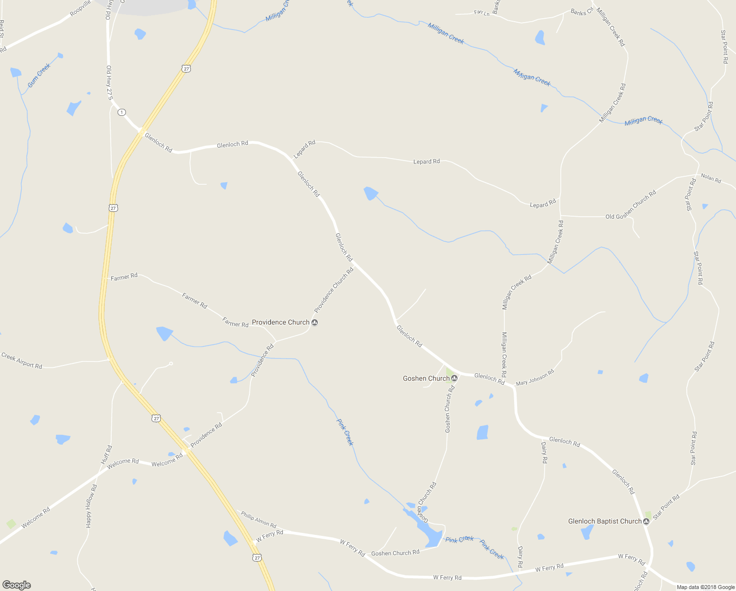 map of restaurants, bars, coffee shops, grocery stores, and more near 981 Glenloch Road in Roopville