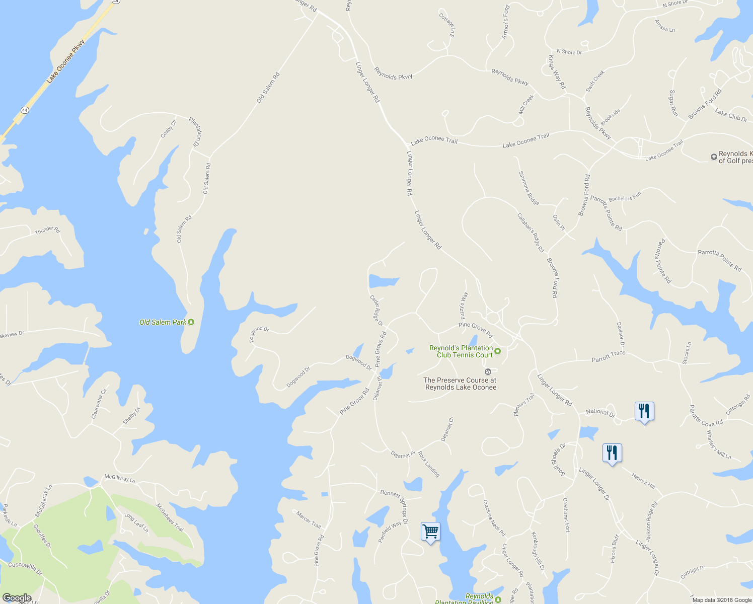 map of restaurants, bars, coffee shops, grocery stores, and more near 1001 Ceder Ridge Lane in Greensboro