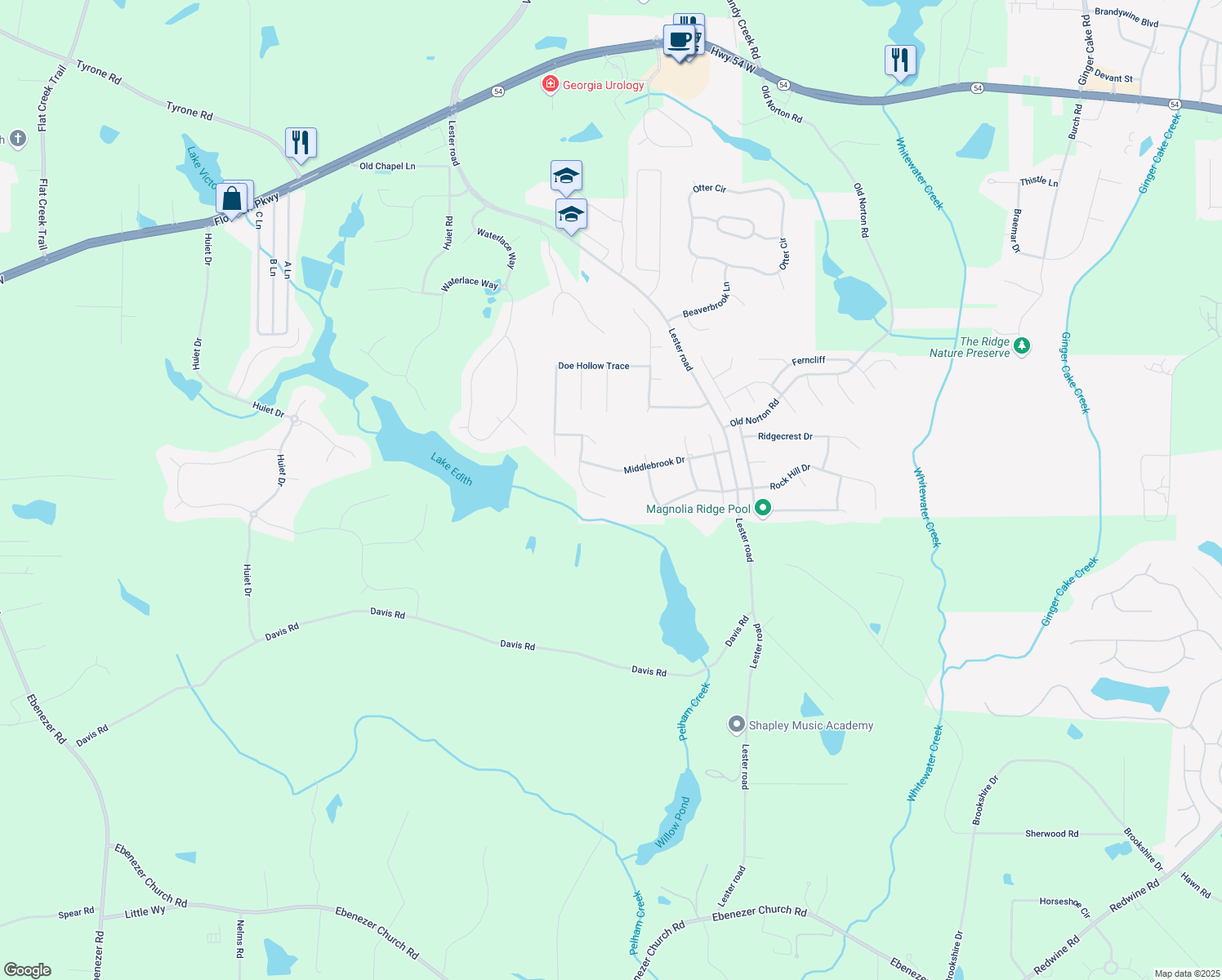 map of restaurants, bars, coffee shops, grocery stores, and more near 160 Edgewater Trail in Fayetteville