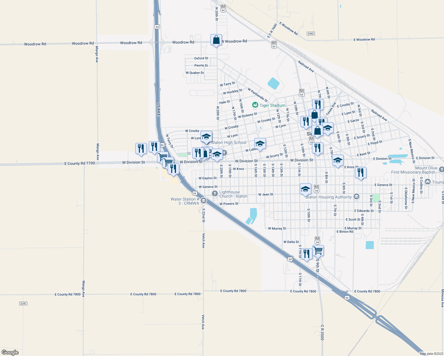map of restaurants, bars, coffee shops, grocery stores, and more near 1298 W Dayton St in Slaton