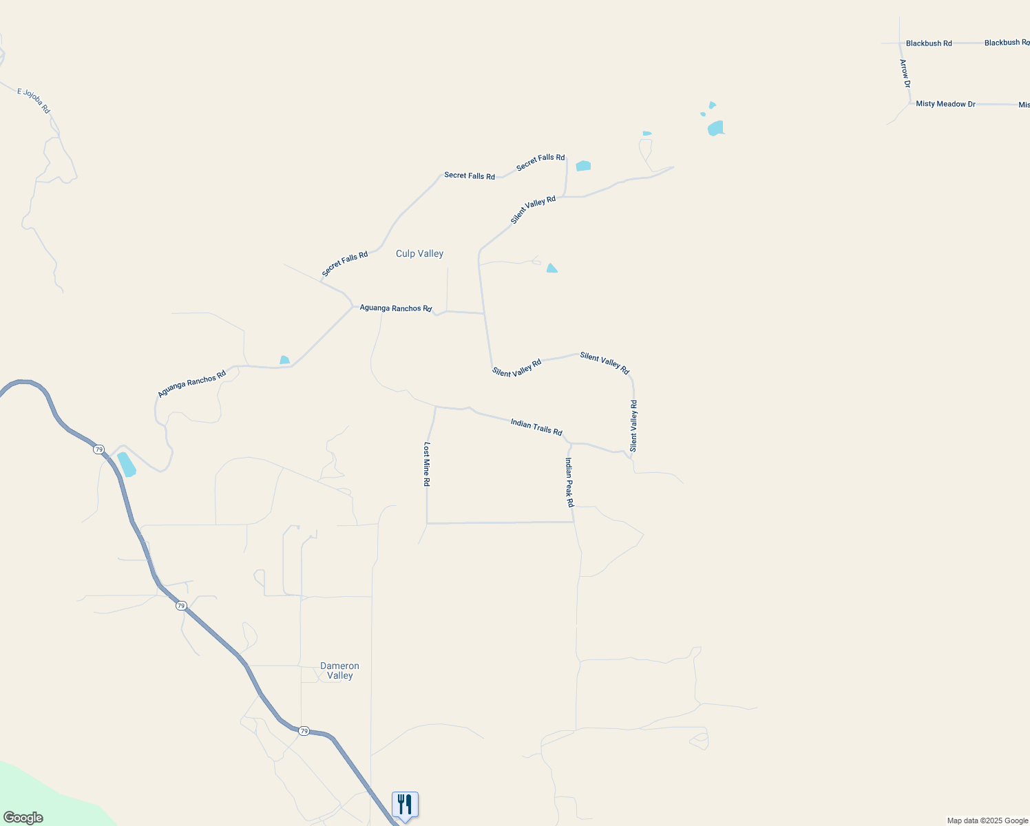 map of restaurants, bars, coffee shops, grocery stores, and more near 3 Indian Trails Road in Aguanga