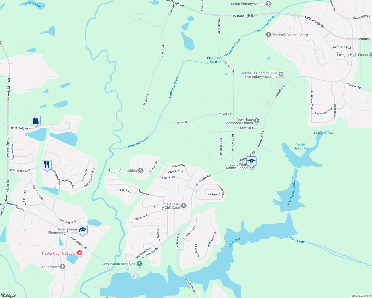 map of restaurants, bars, coffee shops, grocery stores, and more near 643 Pine Needle Road in Hampton