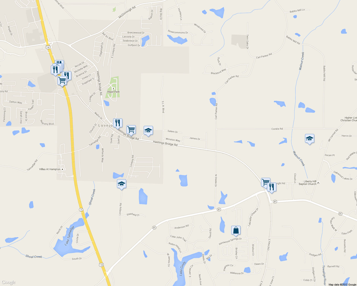 map of restaurants, bars, coffee shops, grocery stores, and more near 99 Winston Way in Hampton