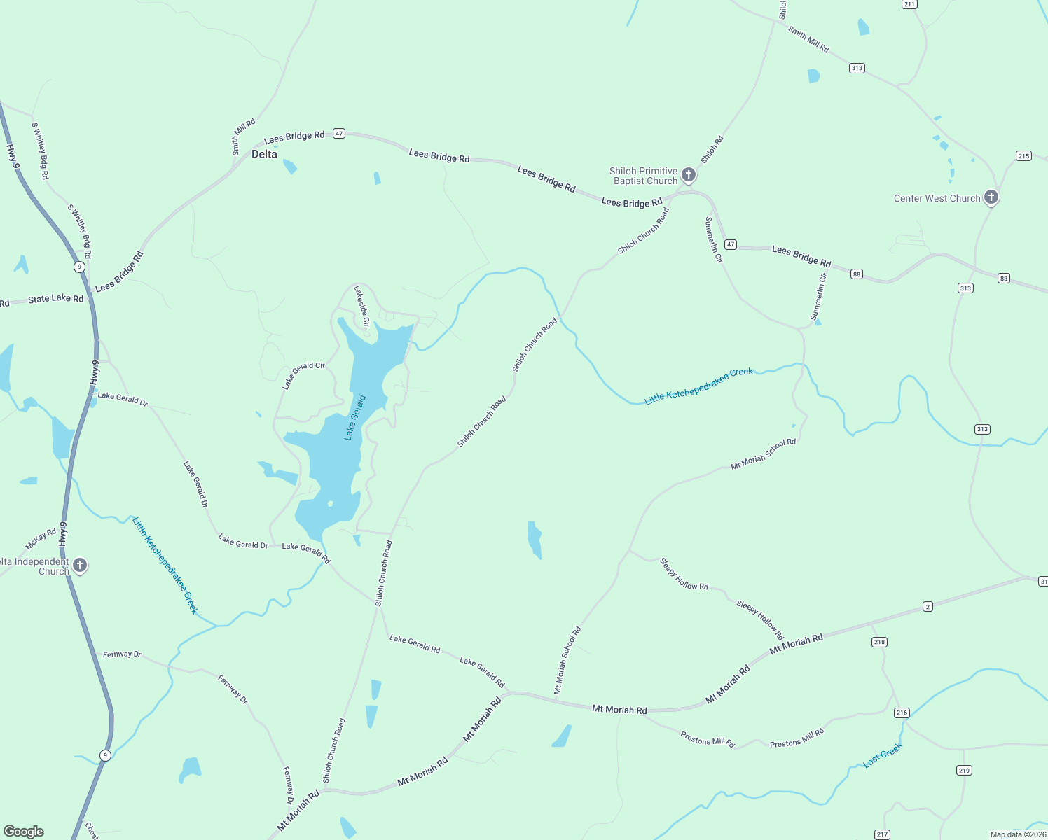 map of restaurants, bars, coffee shops, grocery stores, and more near 1500 Shiloh Church Road in Delta