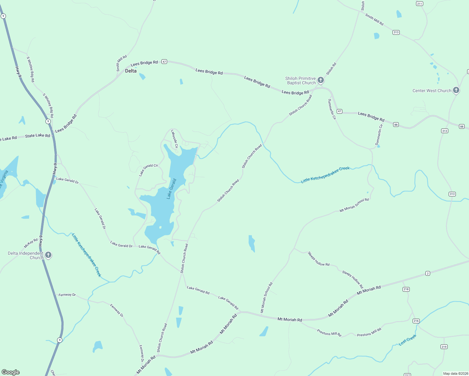 map of restaurants, bars, coffee shops, grocery stores, and more near 1500 Shiloh Church Road in Delta