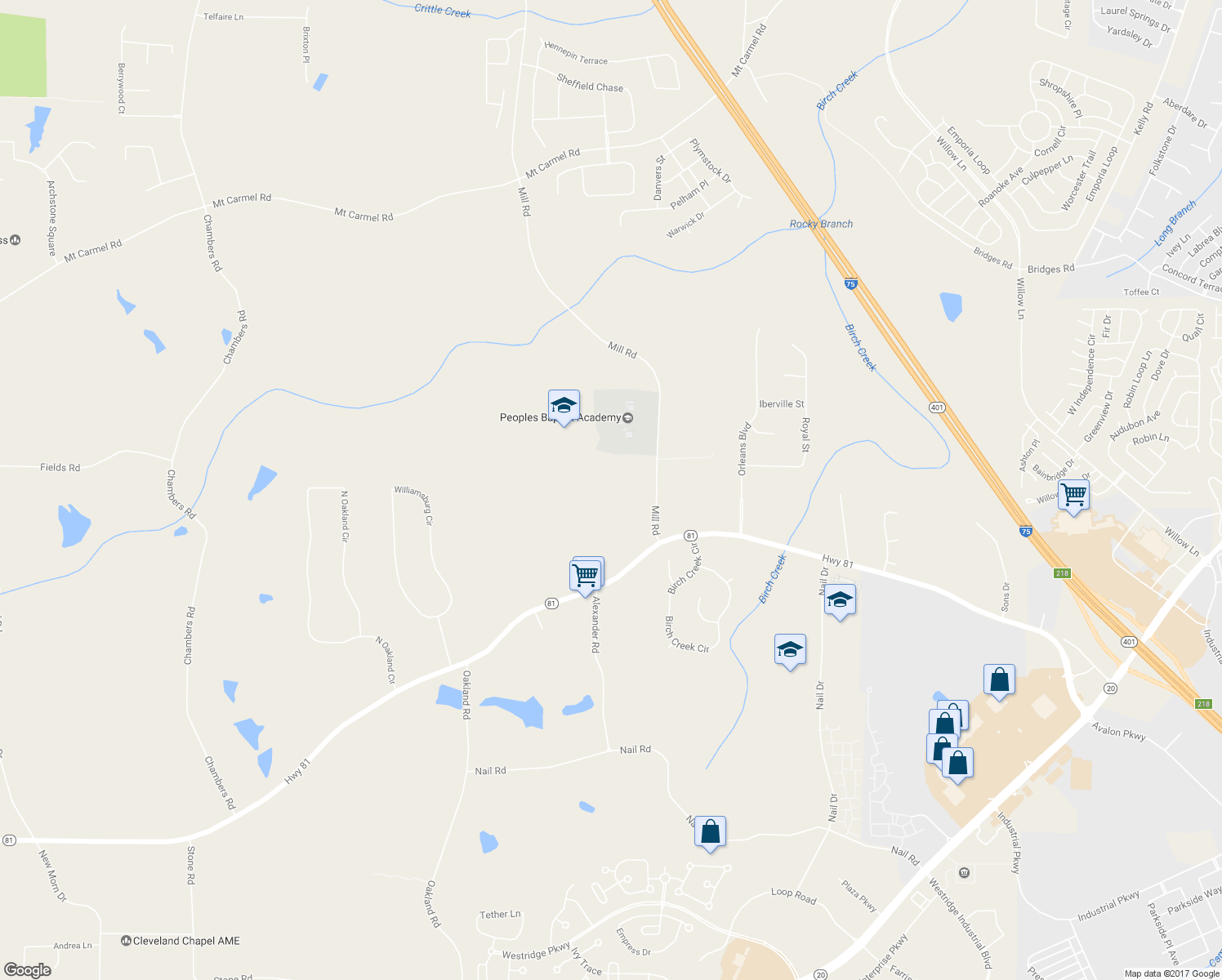 map of restaurants, bars, coffee shops, grocery stores, and more near 972 Mill Road in McDonough