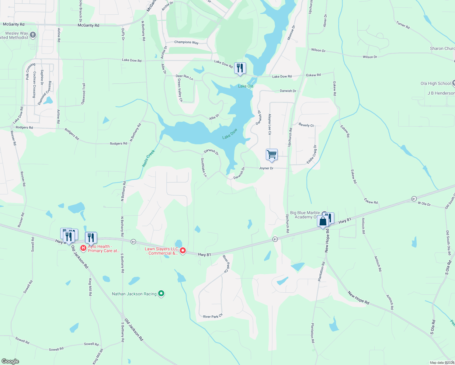 map of restaurants, bars, coffee shops, grocery stores, and more near 466 Kimberly Court in McDonough